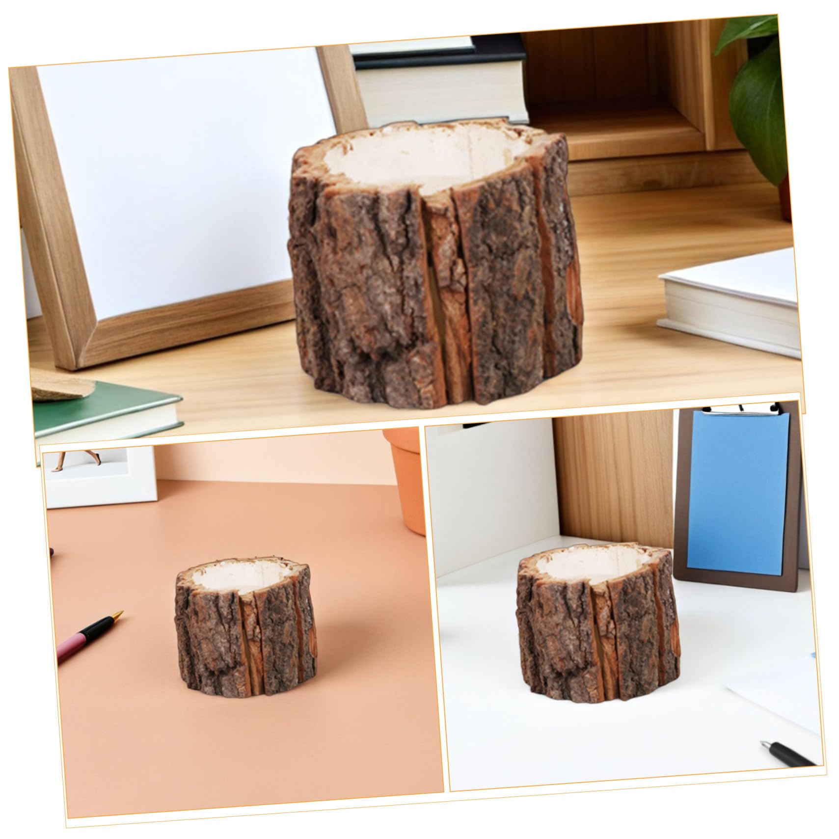 Housoutil Portalápices de Madera Forma de Corteza, Set de 5 Unidades