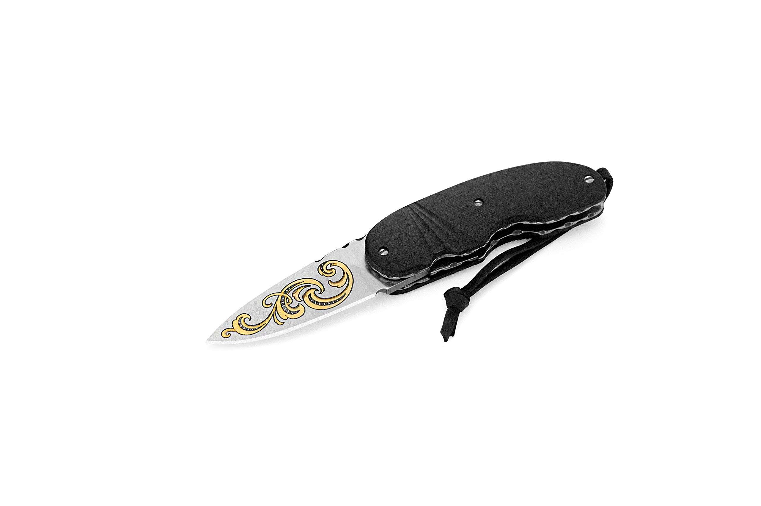 Maserin 387/KT Coltello collezione Manico EBANO,LAMA 60mm INCISA ORO 24KT. Made in Italy