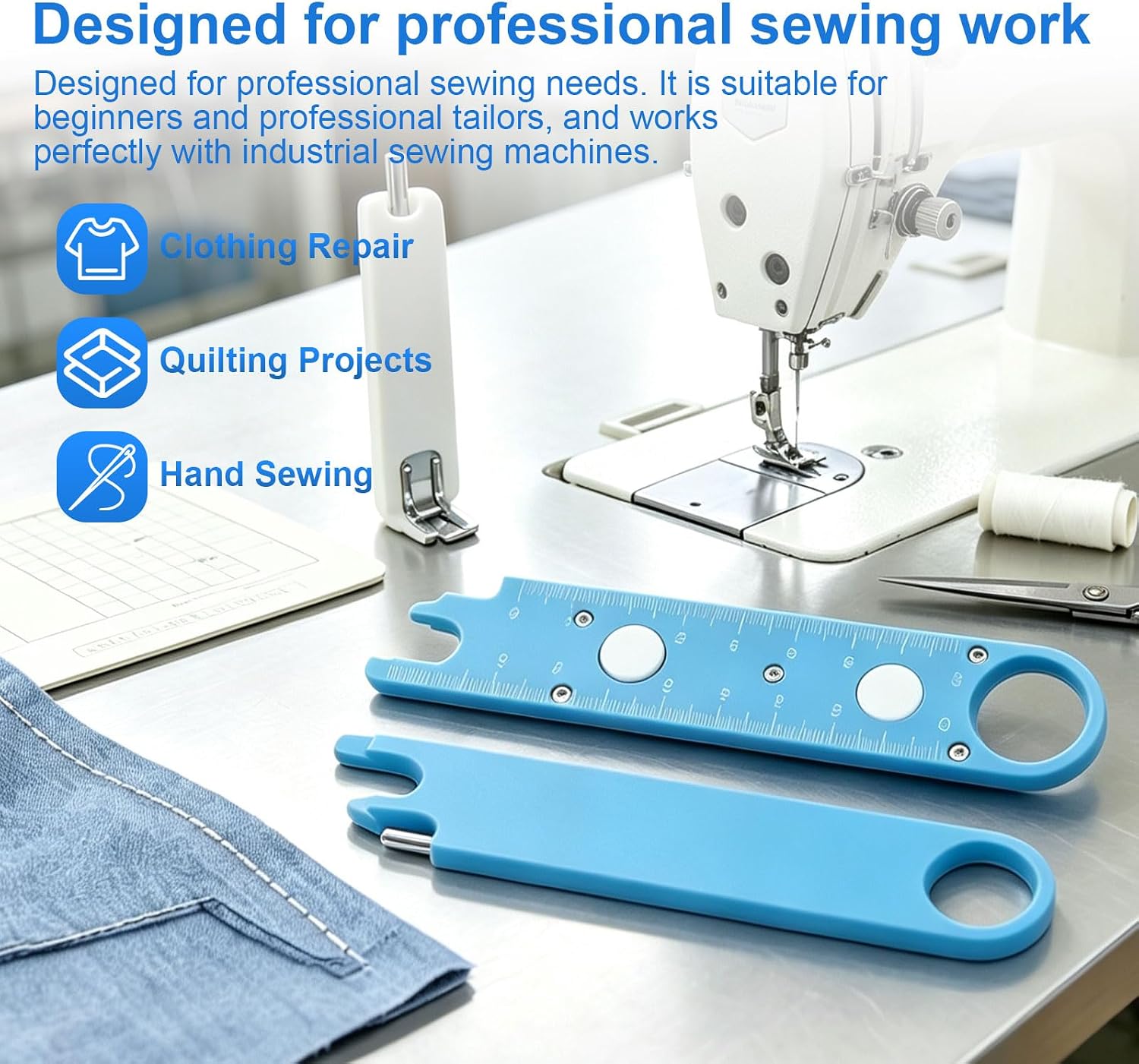 2 Packs 4 in 1 Needle Threader Jack Sewing Tool Seam Guide for Sewing Machine Quick Threading Device for Sewing Machine, Anti Prick Hands,Sewing Machine Needle Threader and 4 Seam Rippers (Blue)