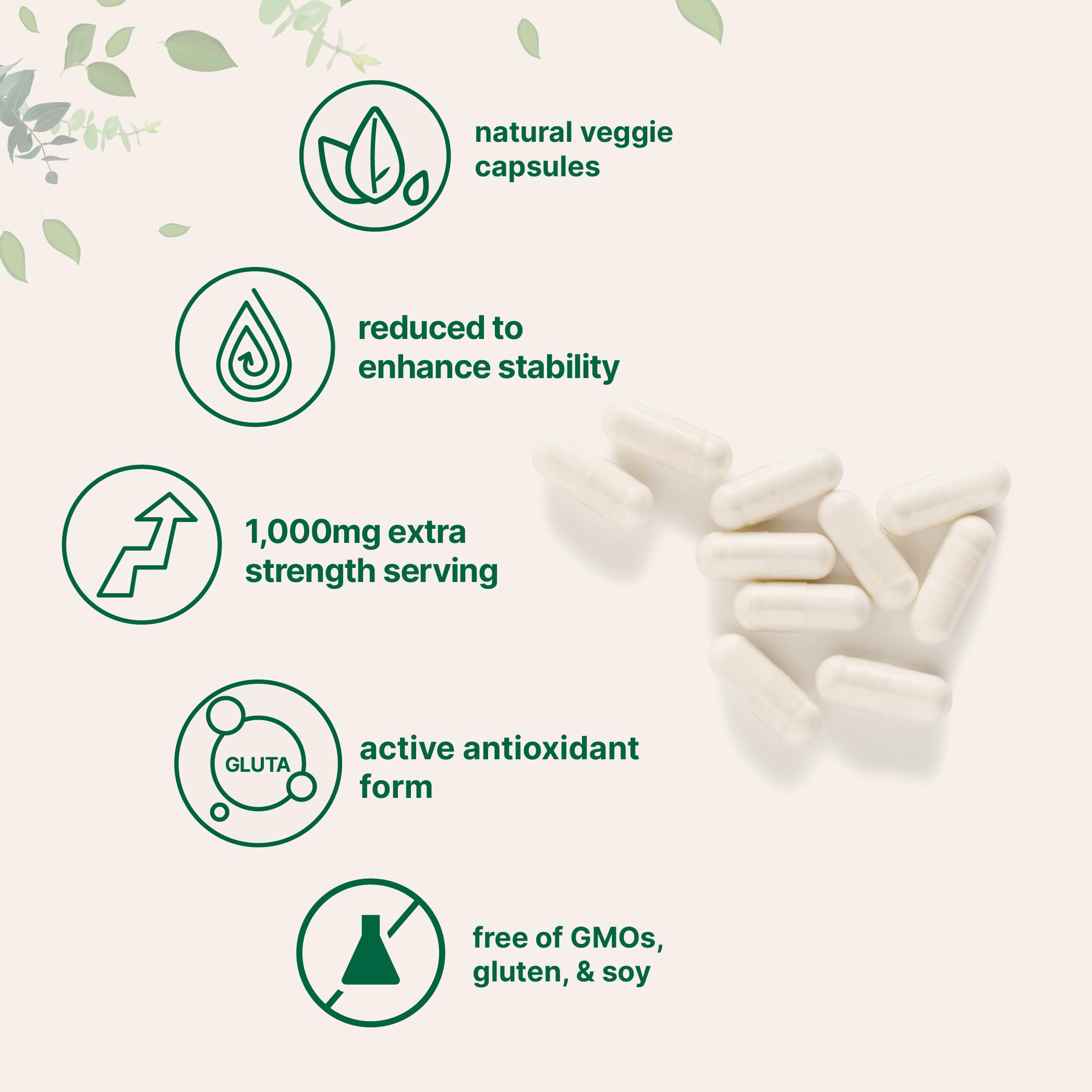 Micro Ingredients Glutathione 1,000mg, 120 Veggie Capsules | Extra Strength Reduced Glutathione + Active Antioxidant Form | Liver Health & Immune Support Supplement | Non-GMO, Gluten Free, Vegan — Amazon image 3