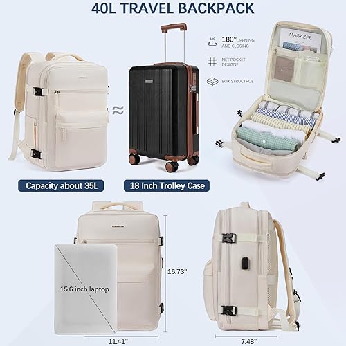 Miniatura 4 de BOSTANTEN Mochila de viaje para mujer, mochila de transporte aprobada por vuelo, mochila para laptop de 15.6 pulgadas, bolsa grande y ligera para