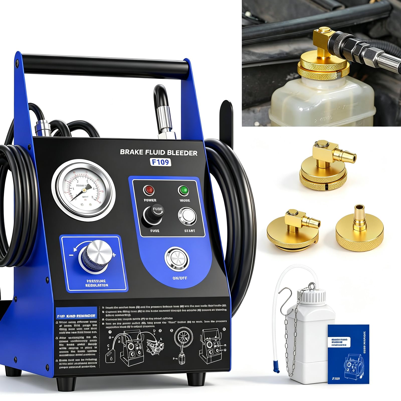 Elektryczne urządzenie do odpowietrzania hamulców, 220 V, automatyczna wymiana płynu hamulcowego z 1 głównym adapterem cylindra hamulcowego 0,5 ~ 2,5 bar, regulowane ciśnienie, pulsujący zestaw