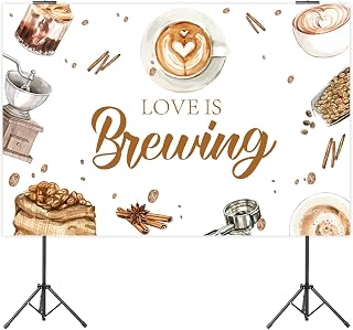 Jollyboom Coffee Backdrop, Love is Brewing Bridal Shower Backdrop Banner Photography Background Brown for Girl Coffee Theme Bridal Shower Wedding Engagement Bachelorette Party