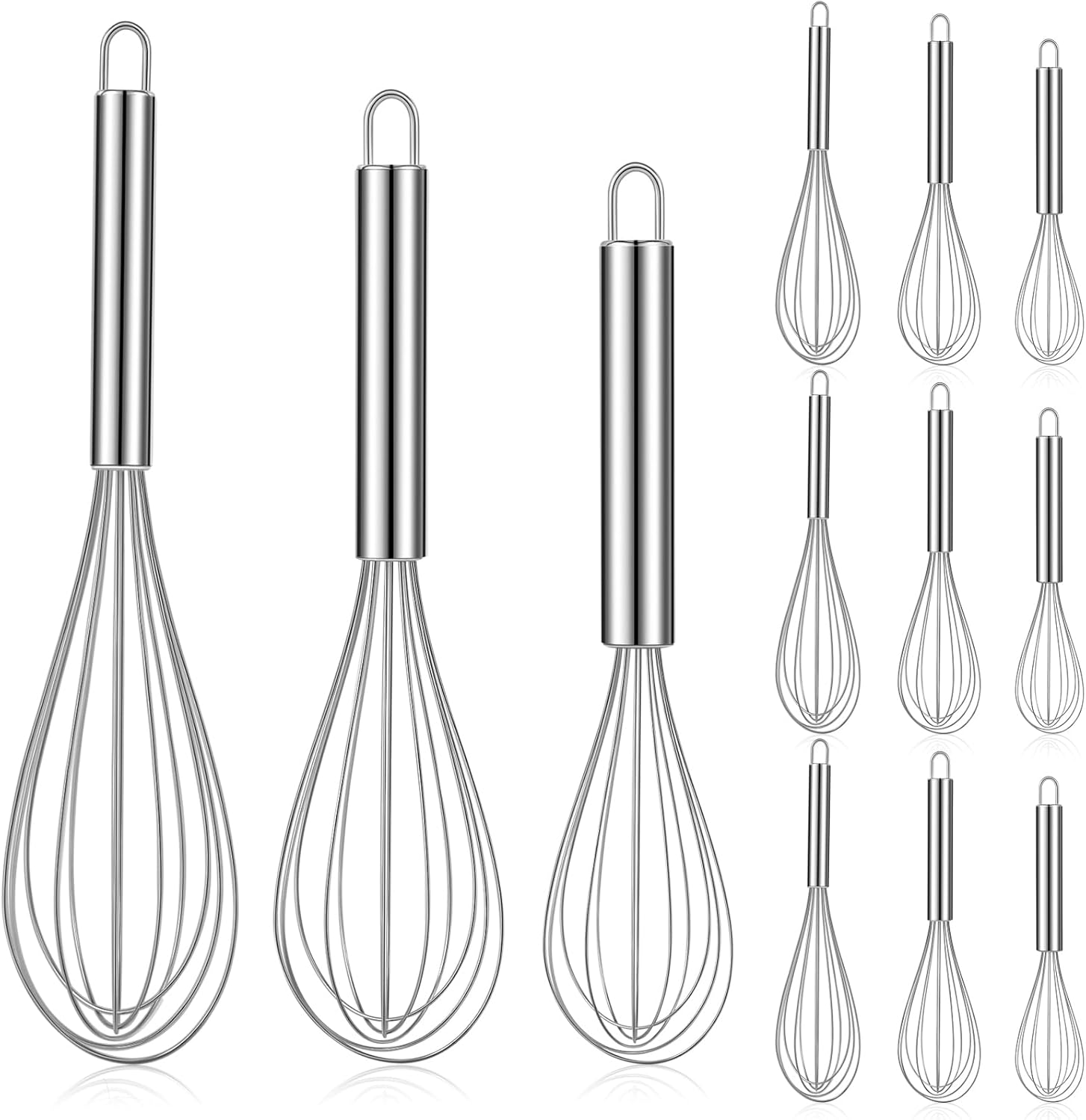 Domensi 12 Pcs Stainless Steel Whisks Bulk 8 Inch, 10 Inch