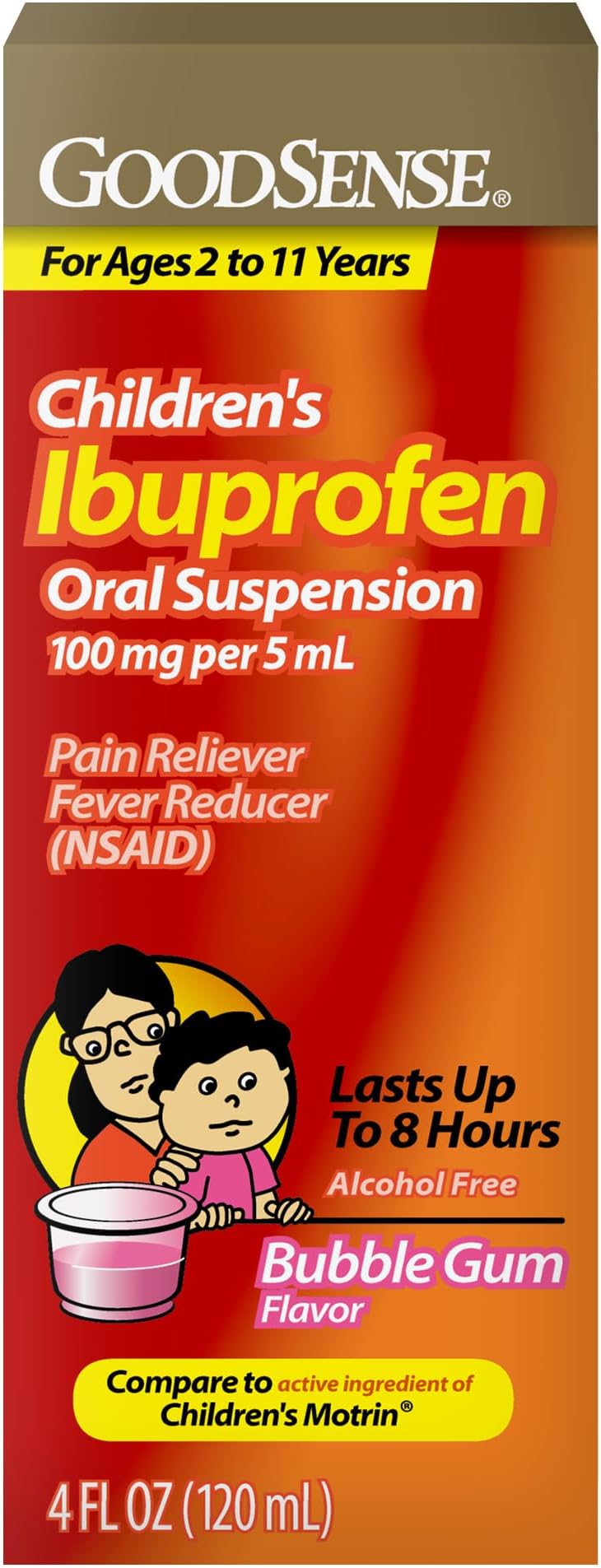 GoodSense Children's Ibuprofen Oral Suspension, 100 mg per 5 mL, Pain Reliever & Fever Reducer, Bubble Gum Flavor