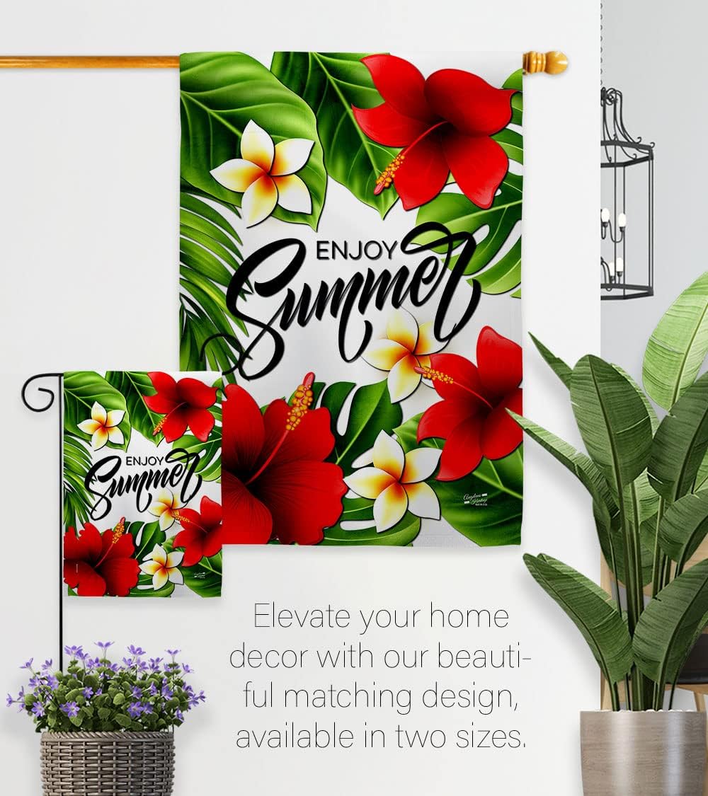 Summer Hibiscus Garden Flag Fun in The Sun Beach Pool Luau Tropical Party Season Outdoor Summertime Sunny House Decoration Banner Small Yard Gift Double-Sided, Made in USA