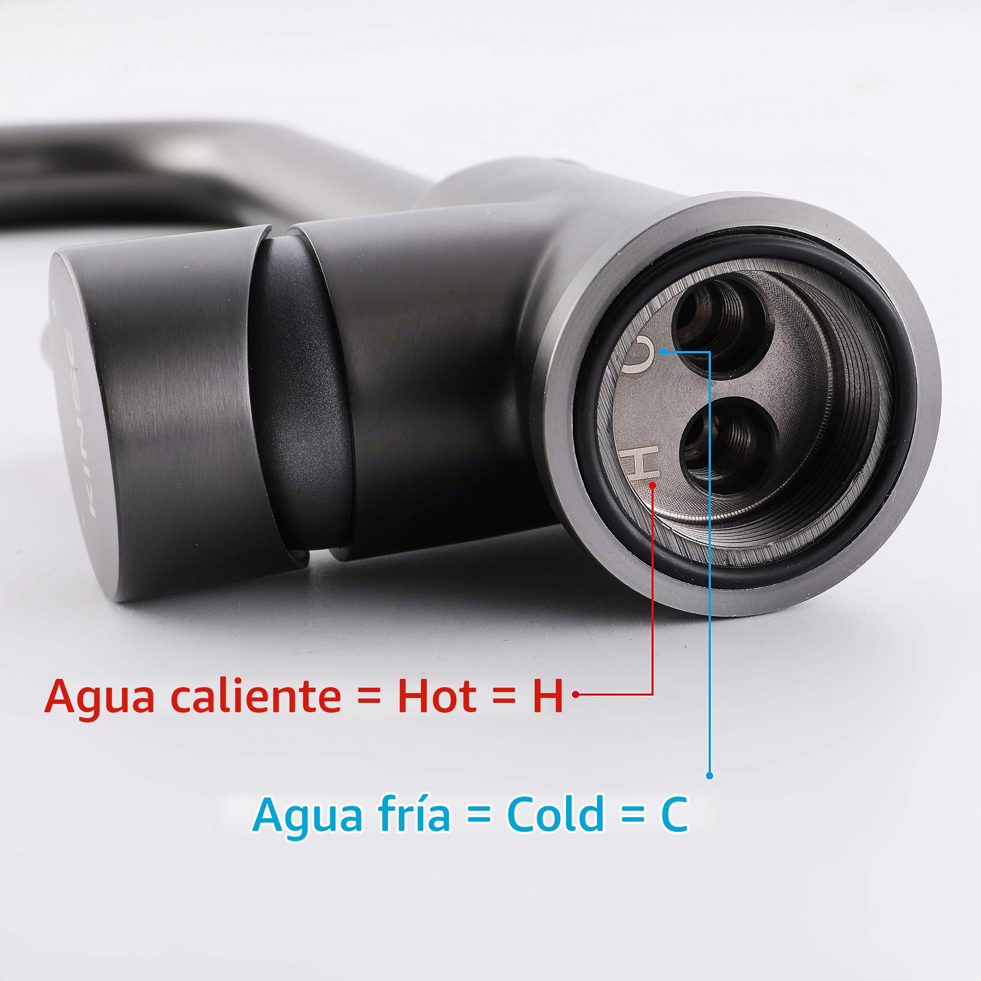 KINSE Grifo Cocina Fregadero Acero inoxidable, Monomando, giratorio 360°, Gris pistola
