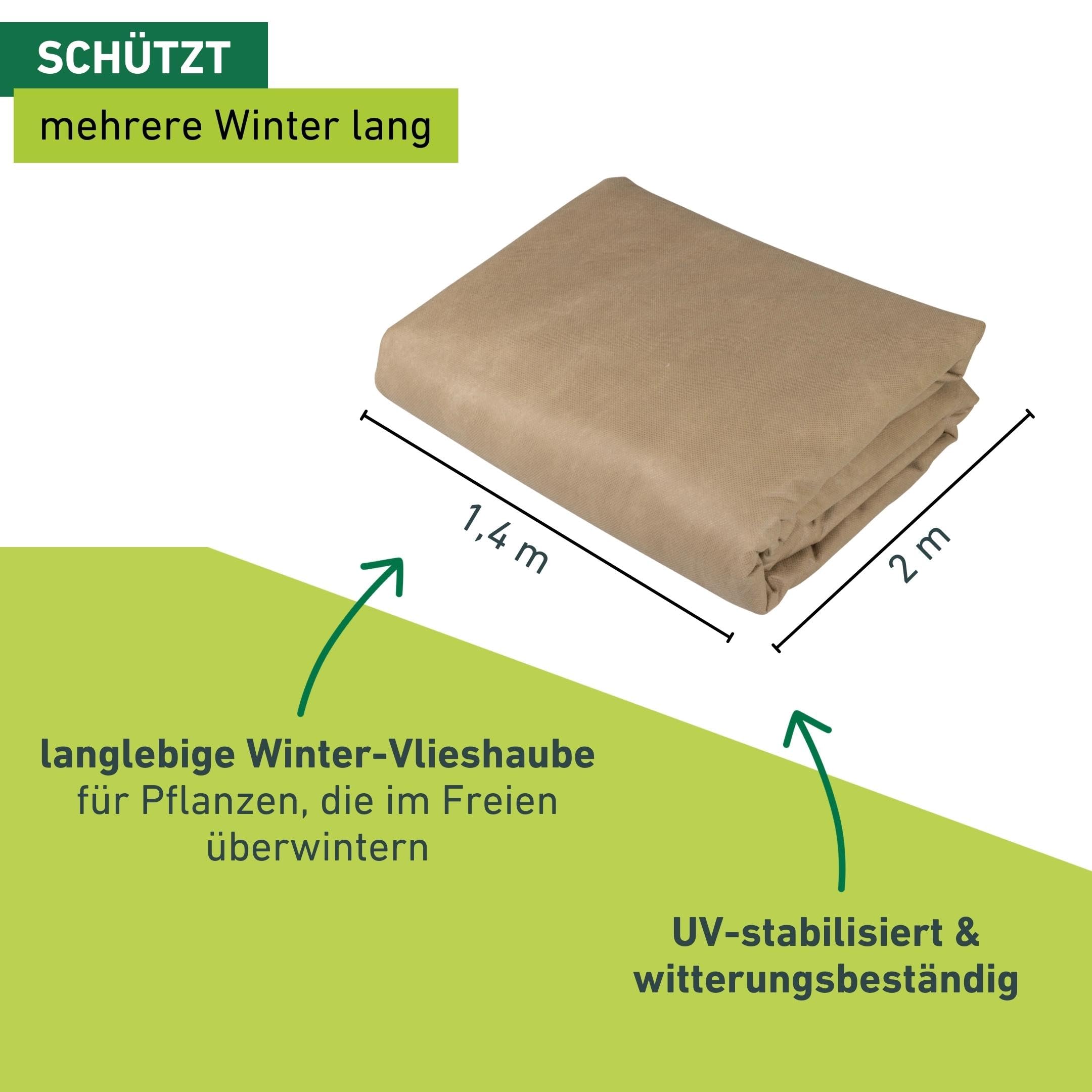 Windhager Winter-Vlieshaube Ultraprotect XXL, 1,4 x 2 m, Beige, 200 g/m², Winterschutz für Pflanzen, Kälteschutz, Frostschutz, Vlieshaube, Pflanzenabdeckung Winter, UV-stabilisiert