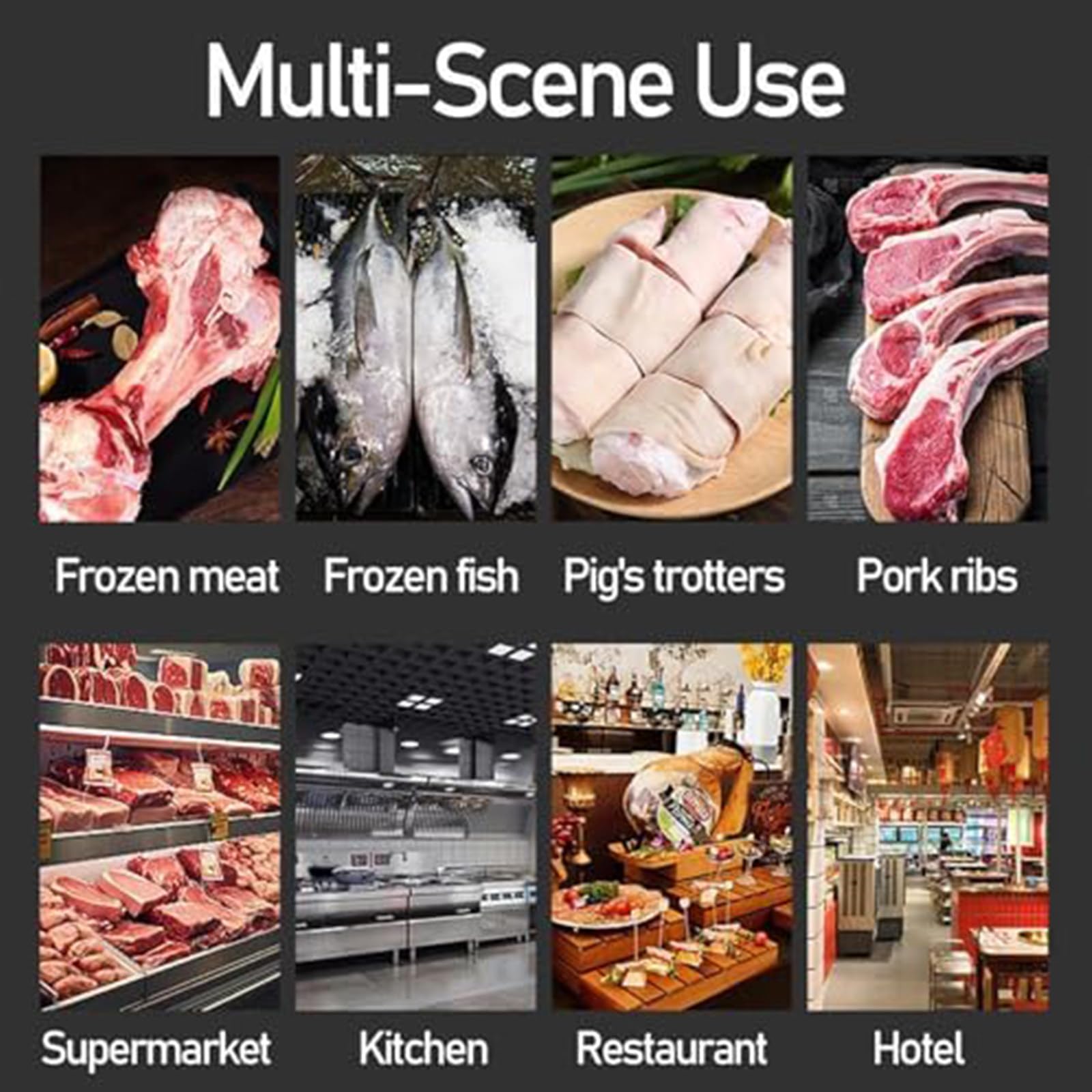 Sega a Nastro per Il Taglio della Carne, Sega Elettrica per Ossa da 750 W per Macellazione con Banco da Lavoro in Acciaio Inossidabile da 47 X 32,5 Cm, Spessore di Taglio da 0 a 13 Cm