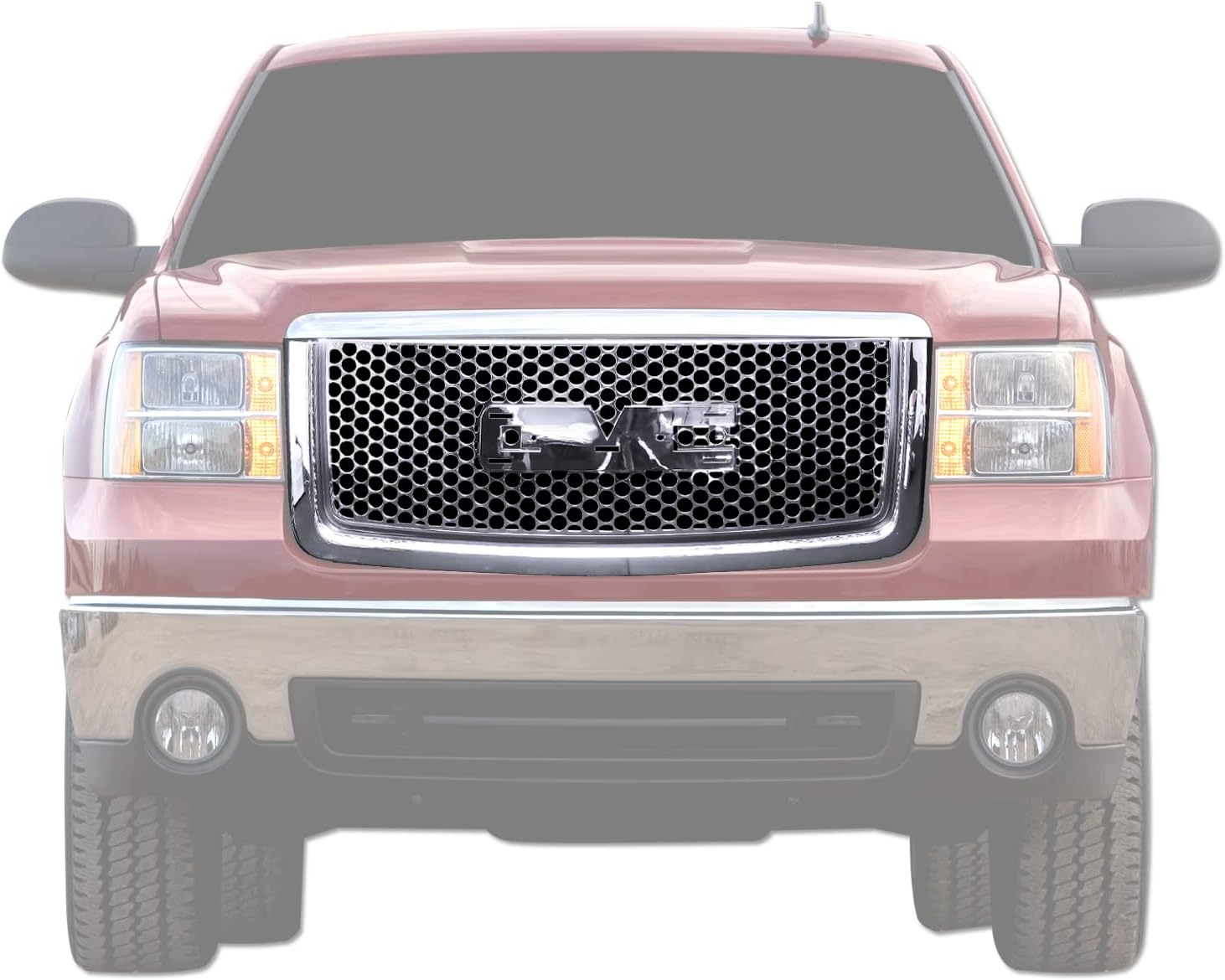 Armordillo Round Hole Mesh Style Front Grille|Compatible With 2007-2013 GMC Sierra 1500|8720738|Chrome|Front Hood Bumper Grille