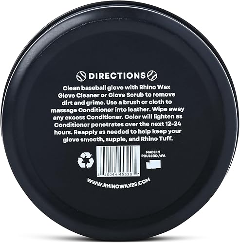Miniatura 2 de Rhino Wax - Acondicionador de guantes de béisbol (4 onzas) - Acondicionador de guantes de cuero de primera calidad para béisbol o sóftbol prepara