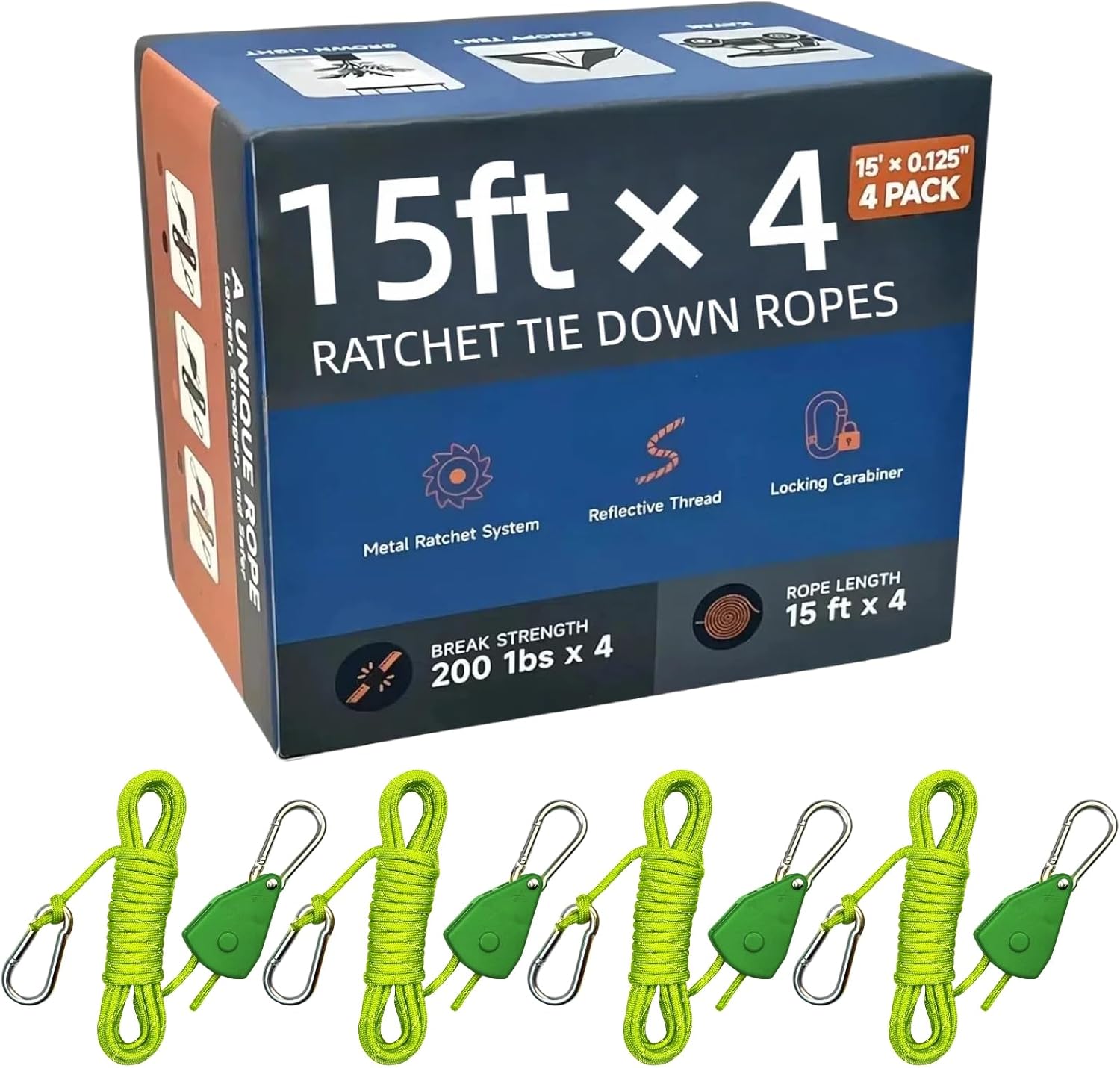 Longer 14ft Retractable Paracord Rope Tie Down Ratchet Strap Small Straps Mini Rope Cam Lock Tent Canopy Tie Down Adjustable Outdoor Windproof Tightener Tensioner Hanger Grow Light 6 Pack 1/8"