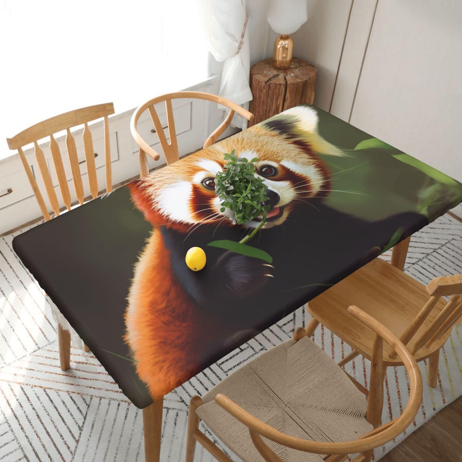 WPKJU Little Red Panda Printed Tablecloths 5ft Rectangular Table Covers Washable Polyester Decorative Table Cloth for Dining Table Picnic Wedding
