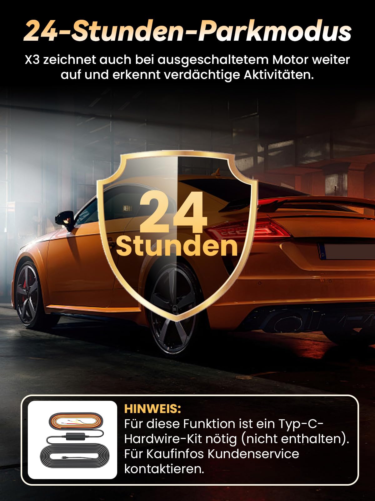 4K +1080P Dashcam Auto Vorne Hinten mit 64GB Karte, APP Steuerung mit 5GHz Wi-Fi, G-Sensor, 170° Weitwinkel, Nachtsicht, WDR, 24/7 Parküberwachung, Loop-Aufnahme (X3)