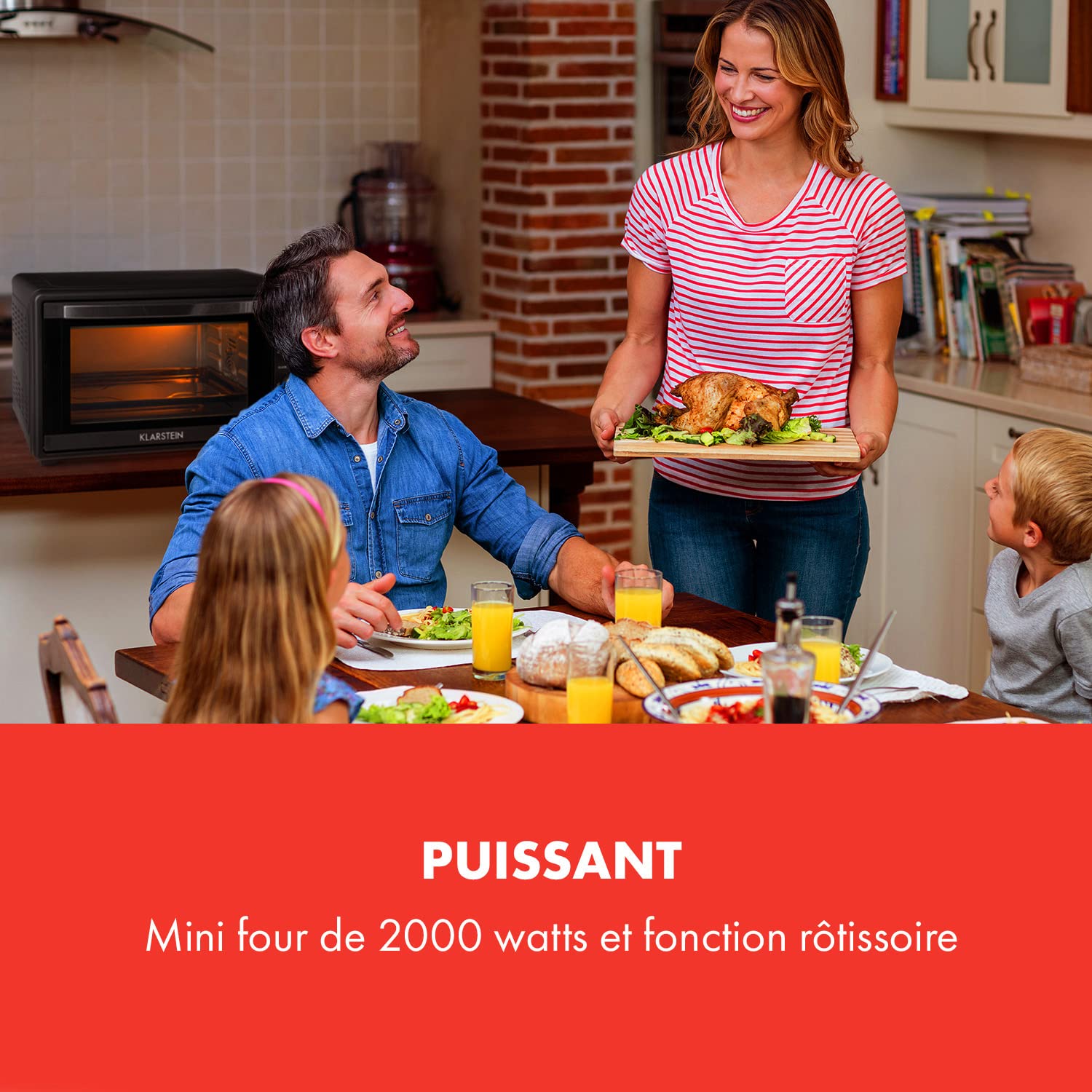 Klarstein MasterChef Mini four 100–230 °C, rôtisserie, fonction air circulant, minuteur, double porte en verre, chaleur supérieure et inférieure, éclairage intérieur, acier inoxydable Noir - 45 l
