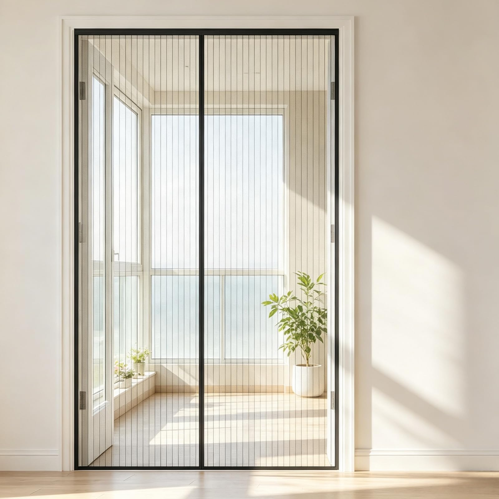 Lihuane Black Magnetic Fly Screen Door 1.85 X 3.55 M With Powerful Magnets & Full Frame Magic Tape Patio Curtain Insect Mesh No Drill Installation For Terrace, Cellar Sliding Doors,
