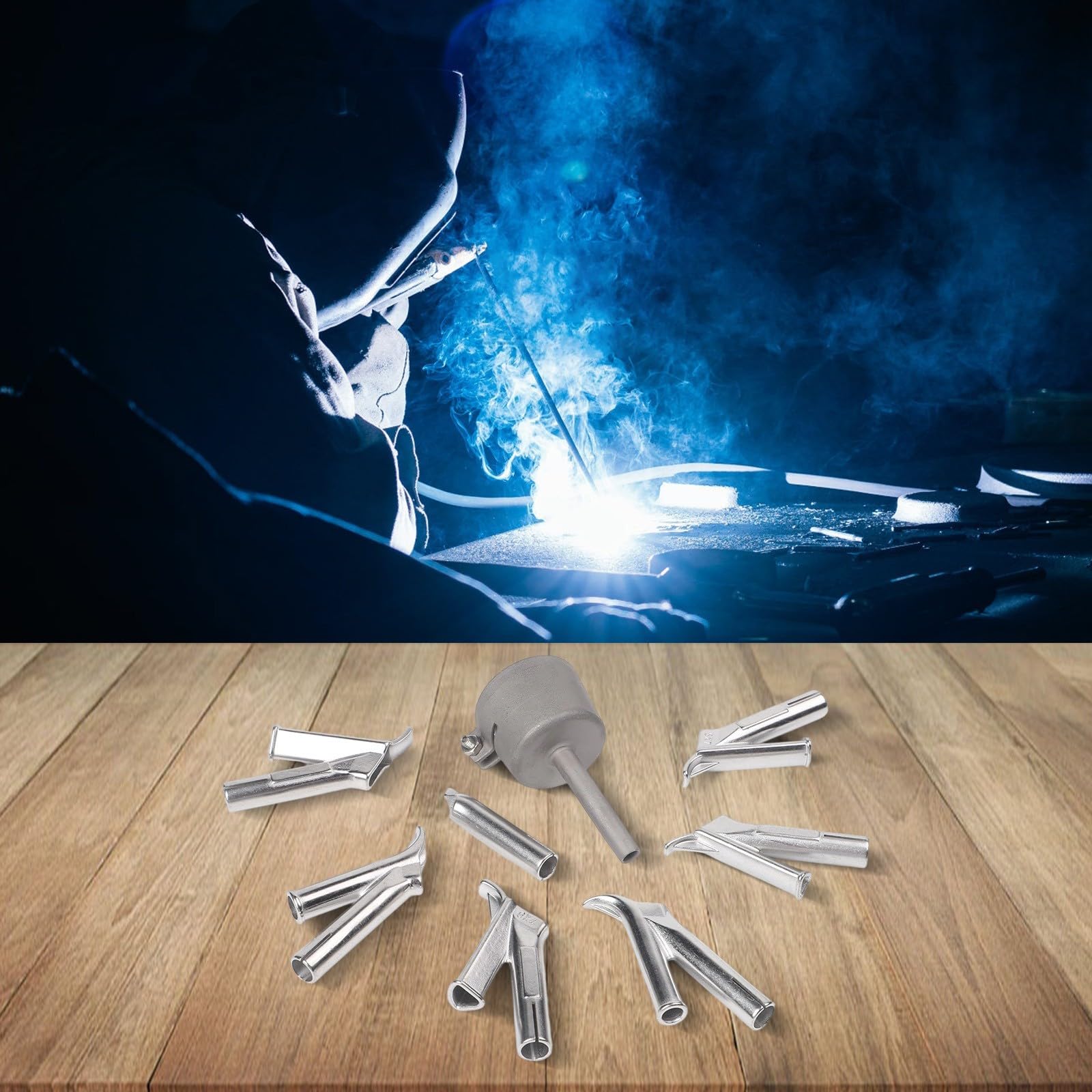 8 boquillas de soldadura de acero inoxidable para aparatos de aire caliente de 32 mm, redondo/triángulo/boquilla para soldadura de plástico PVC PP, compatible con 1500-2000 W