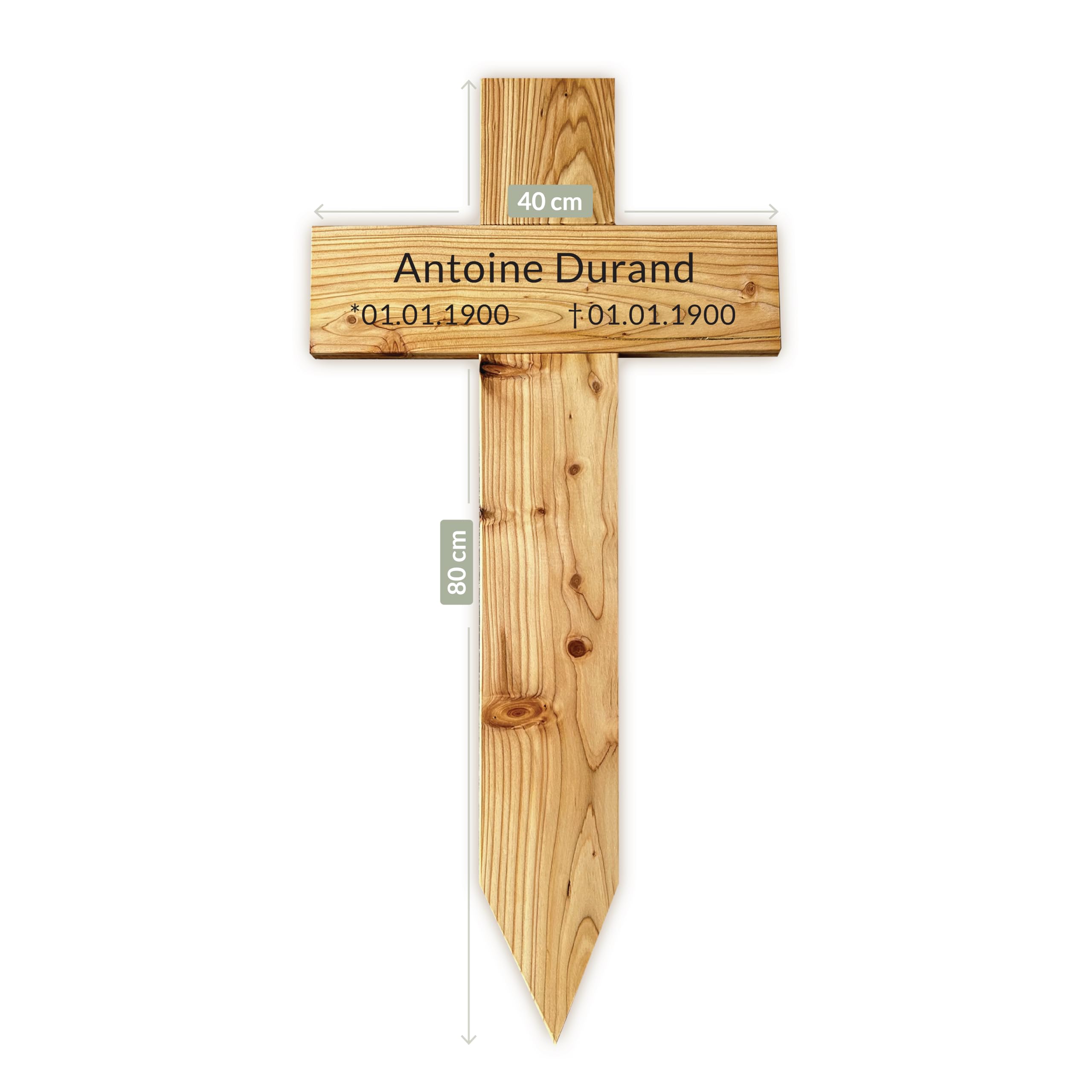 Croix funéraire XXL en bois de mélèze huilé 80 x 40 cm avec gravure laser