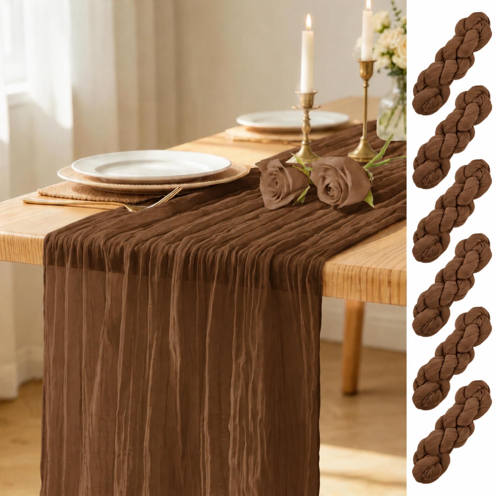 Lumaycens 6PCS Brown Table Runner Cheesecloth Table Runner 45x275cm
