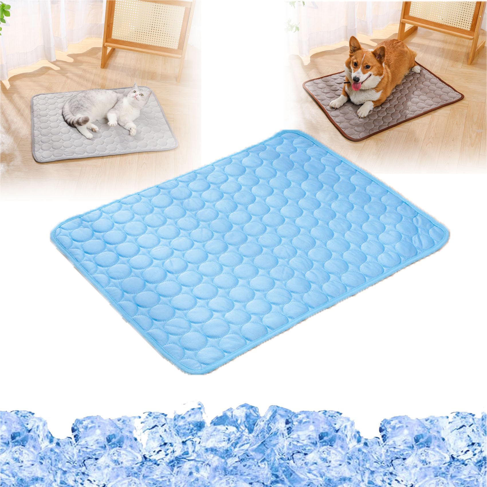 Generico Pet Ice Silk Self Ma, Non-Slip Summer Cooling Mat for pet, Foldable Summer Reusable Pets Cool Bed, Washable & Portable Pet Soft Pad, for Small Medium Large Dogs and Cat (Blue,X-Large)