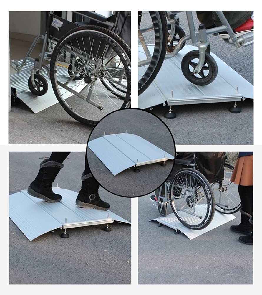 Aluminiowa rampa do wózków inwalidzkich na drzwi, przenośna rampa antypoślizgowa, regulowana rampa progowa do drzwi mostowych, obciążenie 200 kg (kolor: 70 x 74 x 6 cm)