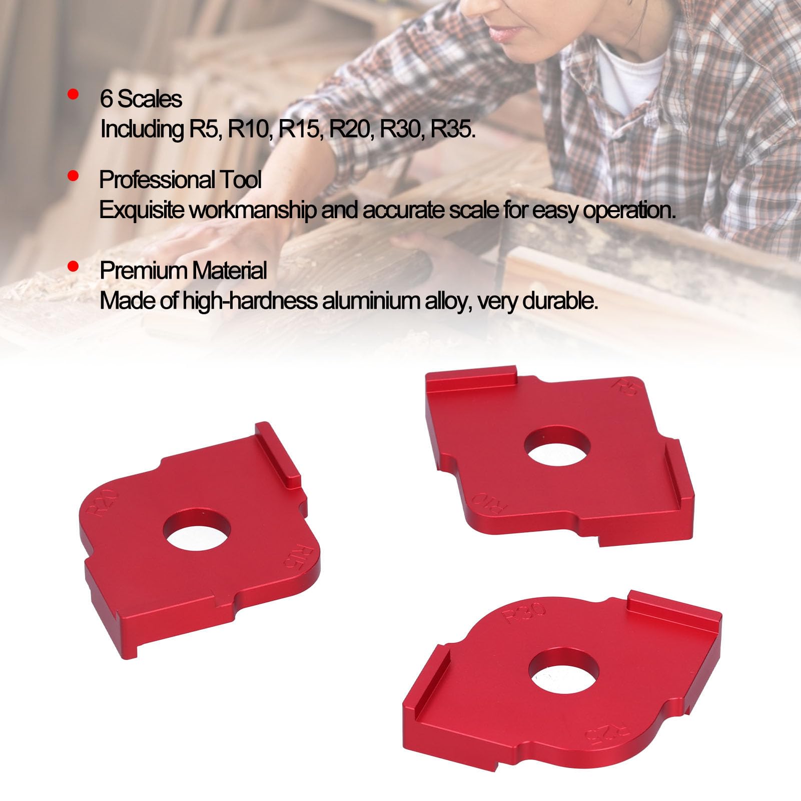 Modello ad angolo rotondo in legno in lega raggio raggio del router router utensile accessorio per carpenterio 3pc rosso per carpentieri