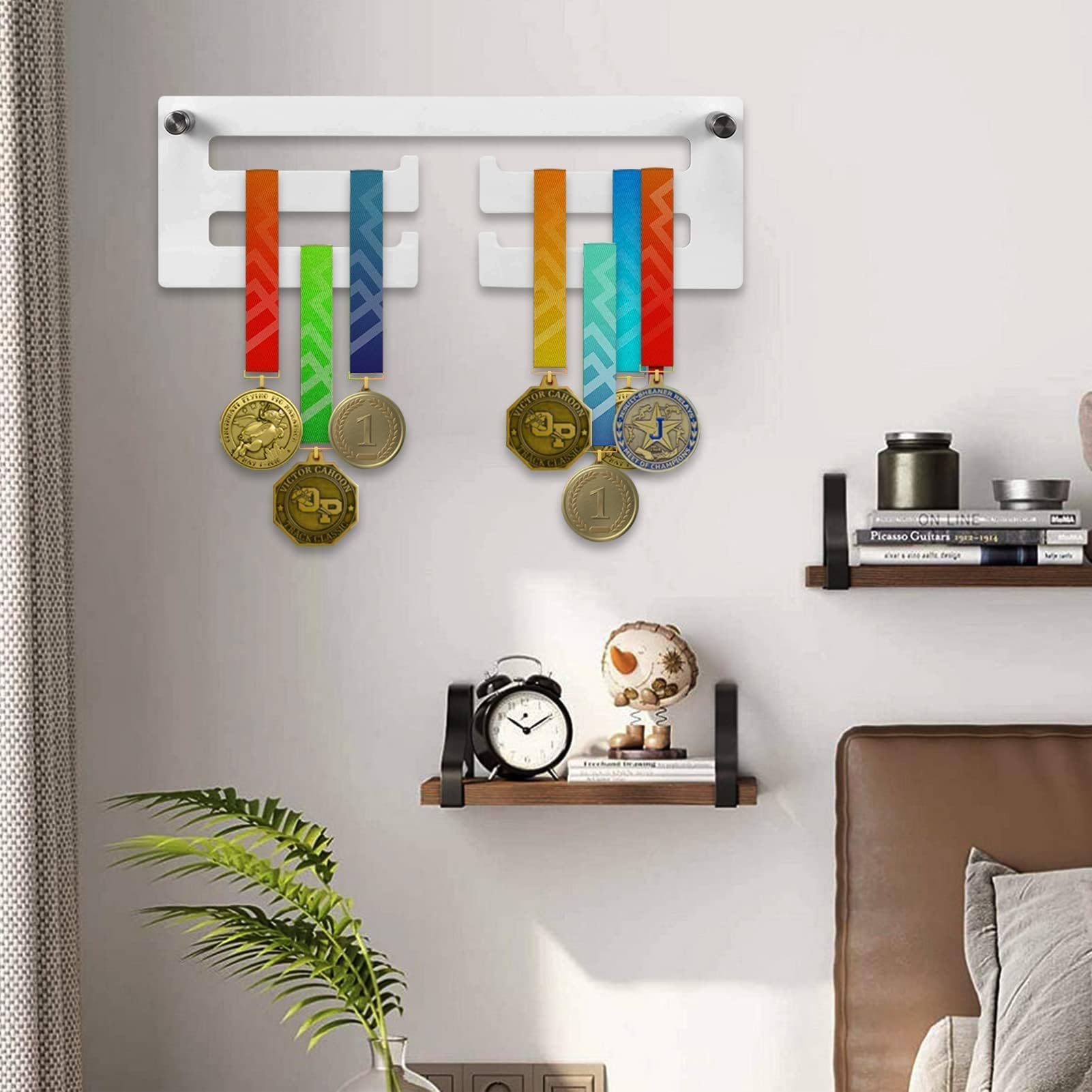 HERCHR Porta medaglie da Parete Acrilico, Nastri da Parete Ginnastica corridori espositore per medaglie con Gancio 30 cm per l'arredamento dell'home Office
