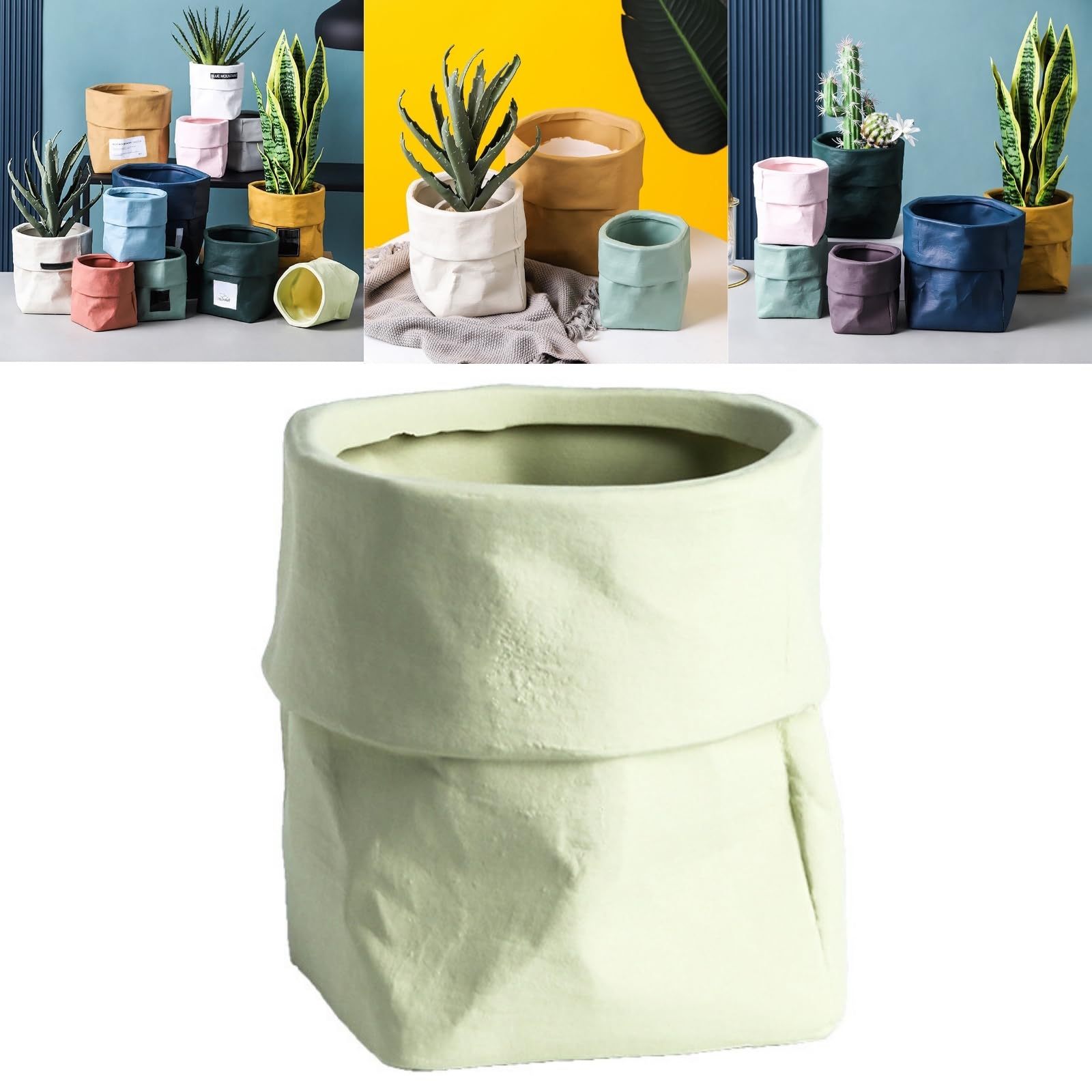Boxonly Indoor Plant Pot, 5.5 Inch (Medium) Ceramic Planter with Drainage Hole and Mesh Pad – Modern Decorative Flower Pot with Attached Saucer, Perfect for Home and Office, Matcha Green