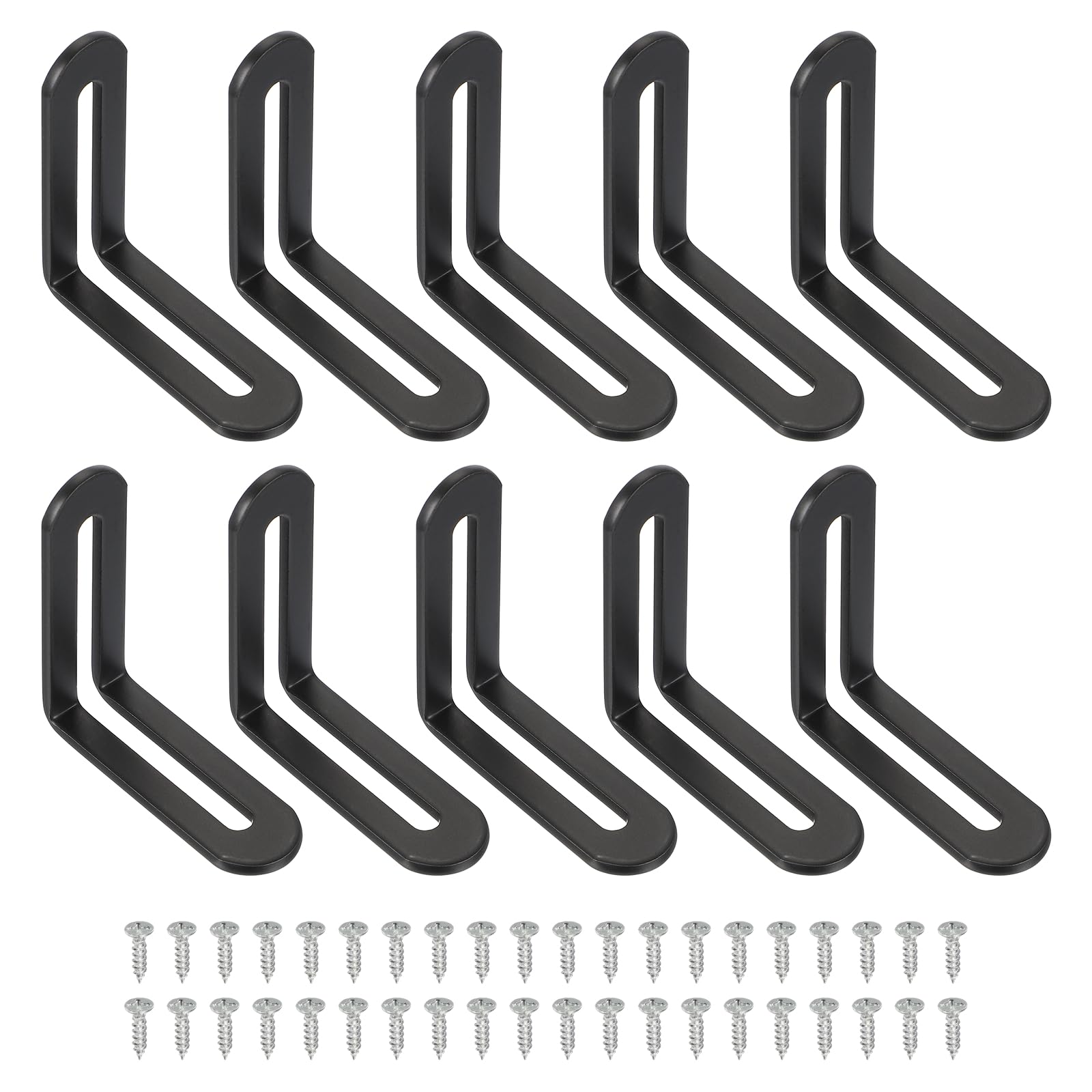 QUARKZMAN 10 Pezzi Staffe Angolari Regolabili 2.3"x0.7"x2.3" Colore Nero | A L, Supporto In Acciaio, Con Fessure, 90 Gradi, Per Scaffalature Costruzione Mobili In Legno