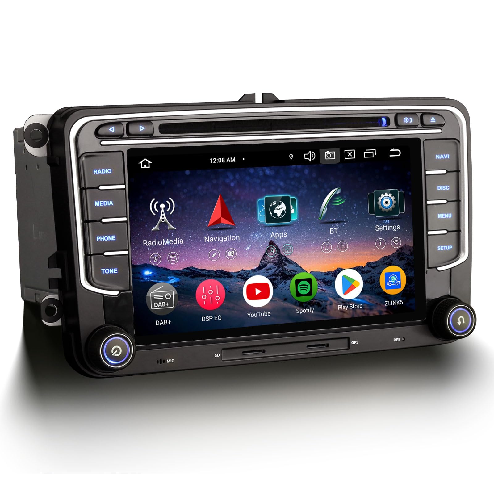8 núcleos 4GB+64GB Android 14 Radio Coche Bluetooth Navegador GPS para VW Polo 6R Crafter Amarok Caddy T6 Skoda Yeti 7 Pulgadas Pantalla IPS CarPlay Android Auto DSP WiFi 4G Dab+ CD DVD Canbus Ops