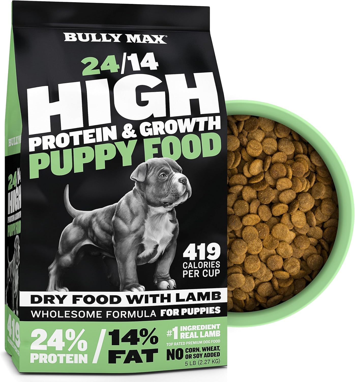 Puppy Food 24/14 High Protein & Growth Formula - Dry Dog Food with Lamb & Rice for Small & Large Breed Puppies - Natural, Slow-Cooked, Sensitive Stomach Pet Food - 15lbs (3 bags, 5 lbs each)