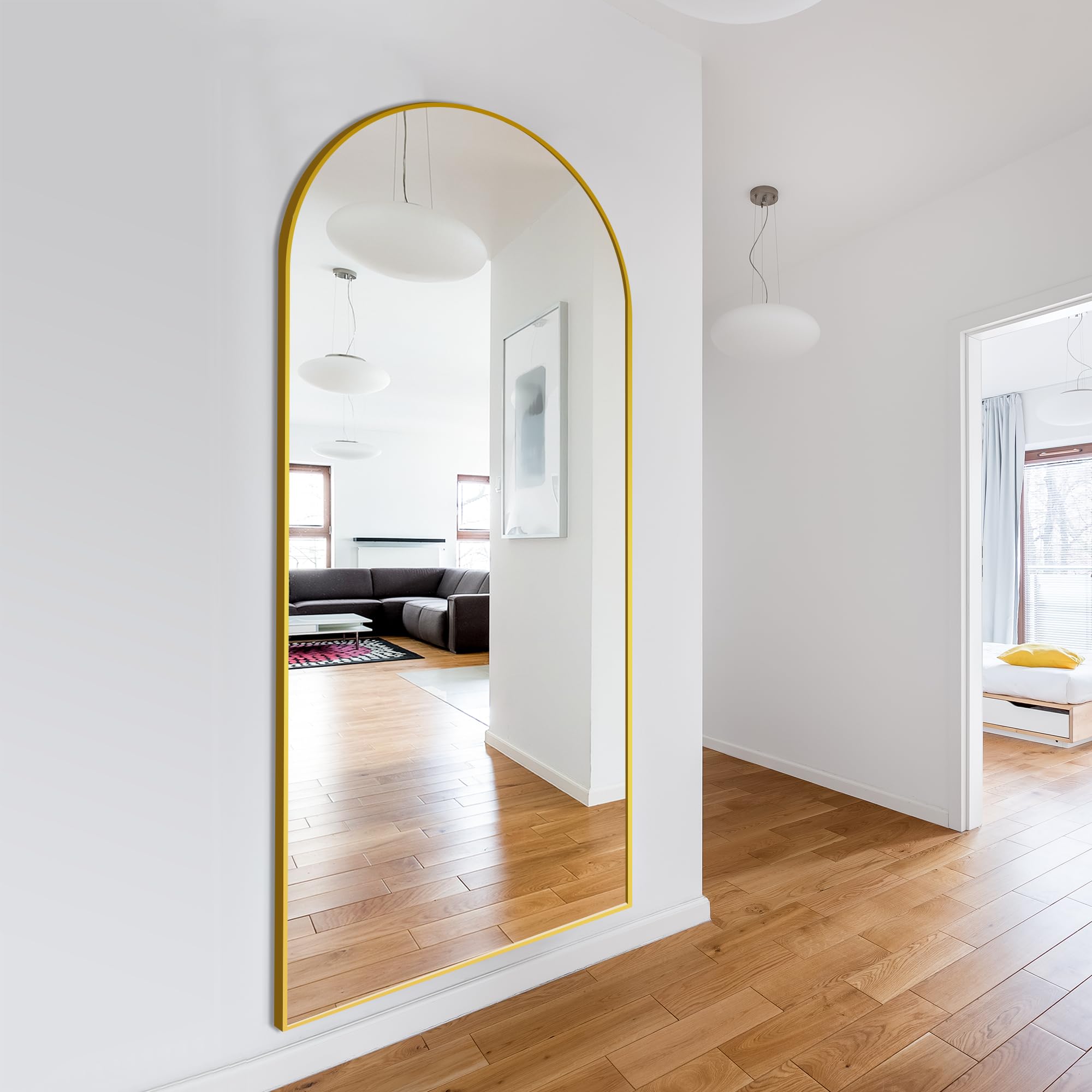 Delma Arched Mirror Full Length,Standing Mirror Full Body,Large Floor with Stand for Wall Entryway Door Bedroom Bathroom Living Room: Gold Frame 75"L x 35"W