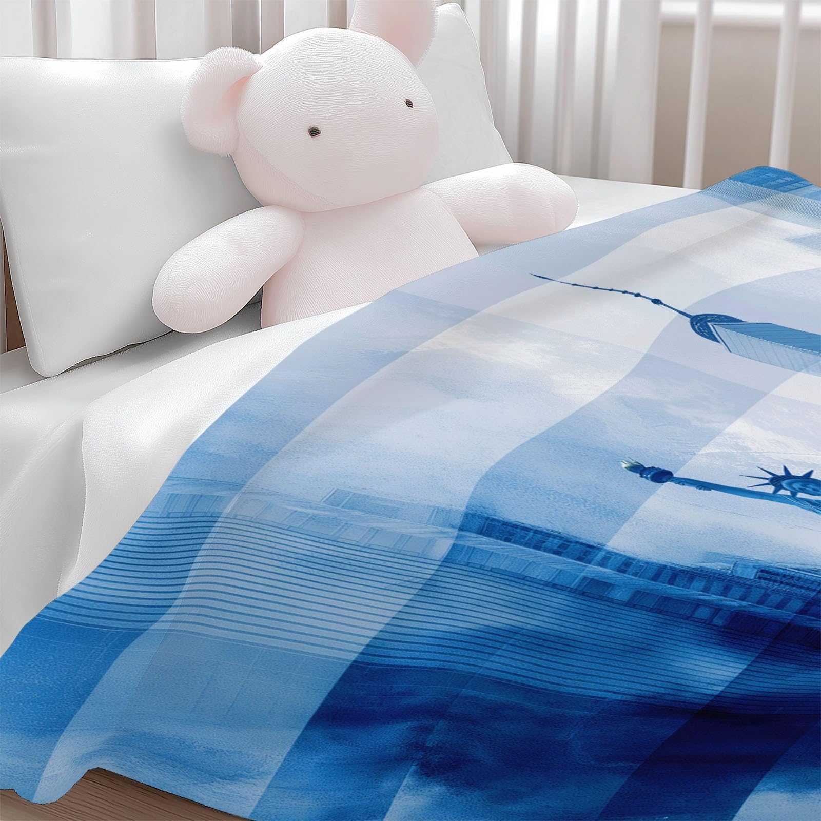 Koc polarowy 180 x 200 cm kolaż zdjęcia nowojorskich pomników koc flanelowy koc na sofę flanelowy koc, niebieski dzieci ciepłe miękkie koce na łóżko lekkie koce na kemping i podróż