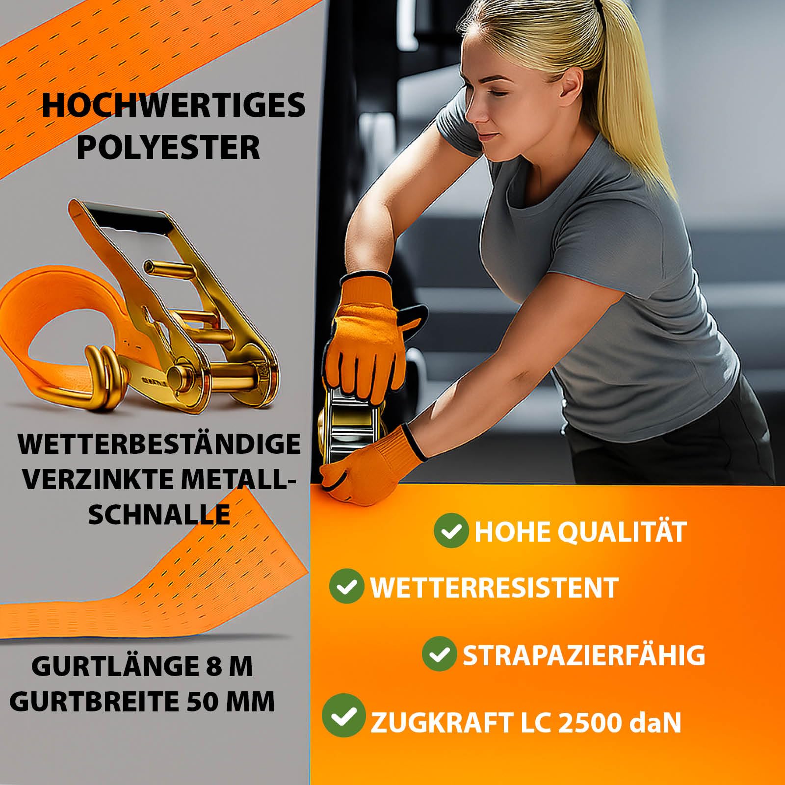 TRUTZHOLM 10x Spanngurt mit Ratsche Zurrgurte 5000kg 8m 50mm TÜV/GS stabile Spitzhaken beidseitig (2500/5000 daN, KG)