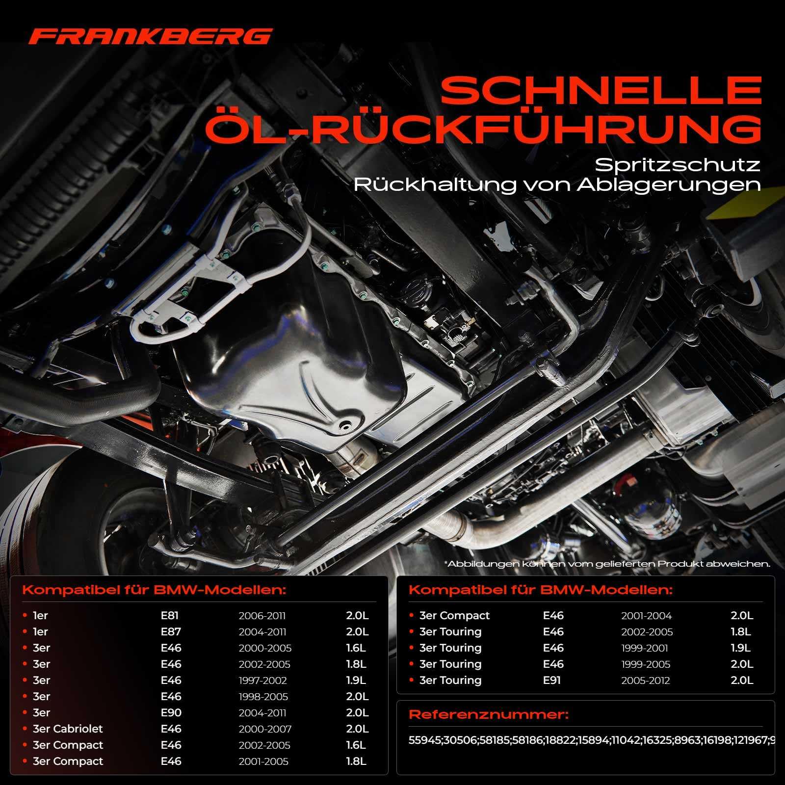 Frankberg Ölwanne 11137568565 | Kompatibel mit 3er E46, 3er Cabriolet E46, 1er E81, 3er Touring E91, 3er Compact E46, 3er Touring E46, 3er E90, 1er E87