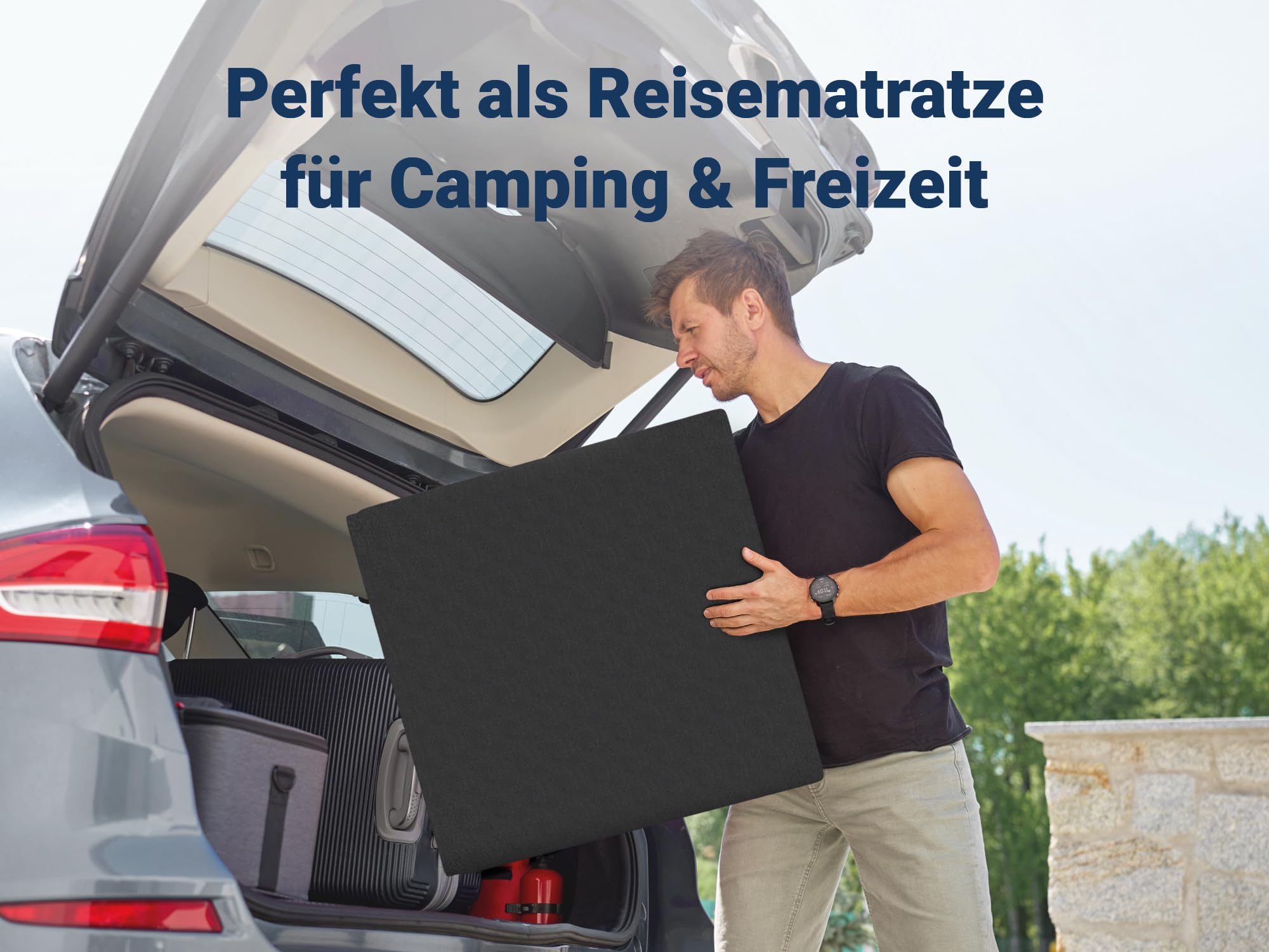 Betten-ABC - Faltmatratze anthrazit (3-TLG.) - ideale für Gäste - Klappmatratze für Reisen, Camping & Kinder zum Spielen - Oeko-TEX-Zertifiziert - Bezug aus Baumwolle & Polyester - leicht verstaubar