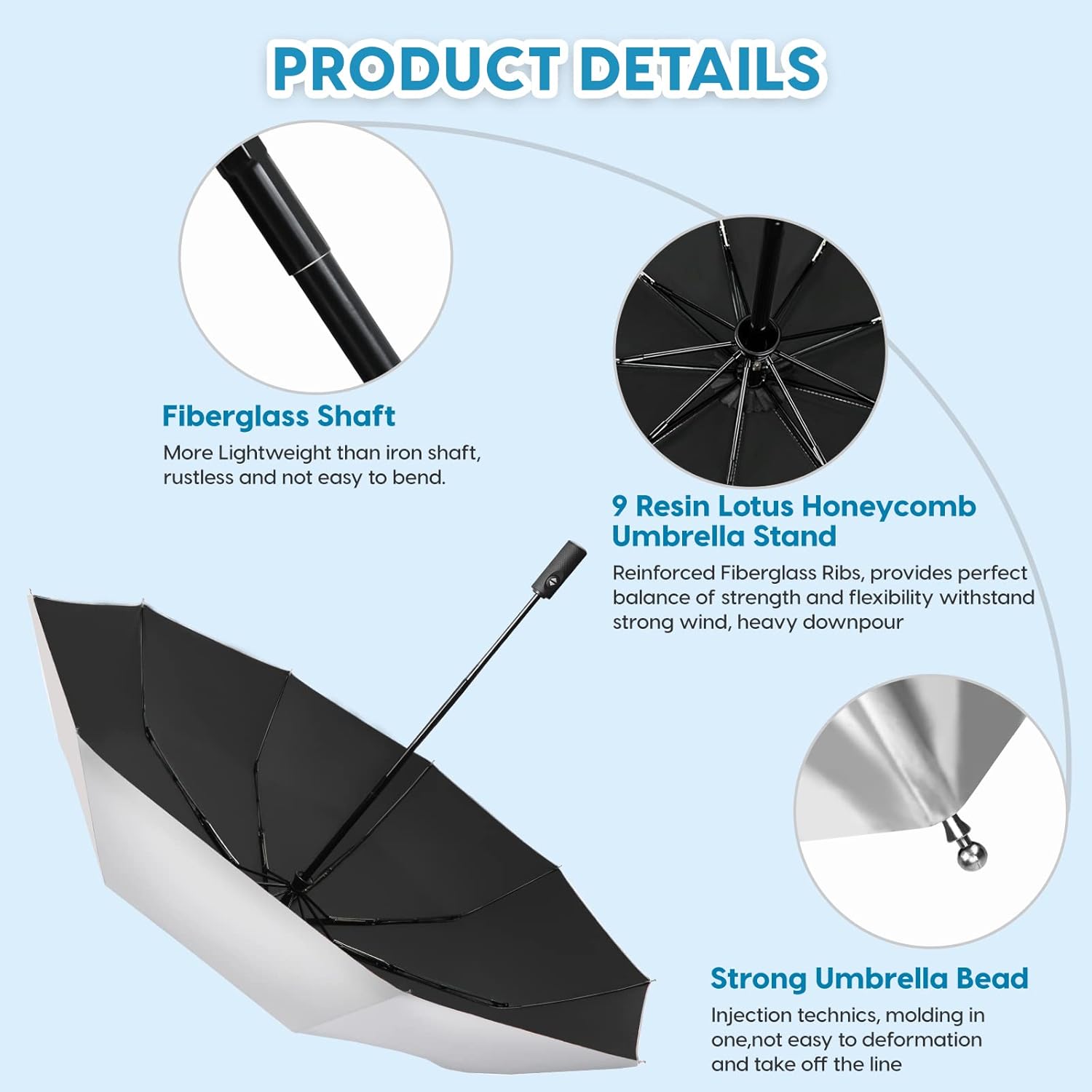 ZOMAKE Compact Golf Umbrella and UV Umbrella - Automatic Foldable Large Travel Golf Umbrellas Windproof Double Canopy Vented, Collapsible Golf Umbrella for Men Women(Black&Silver)