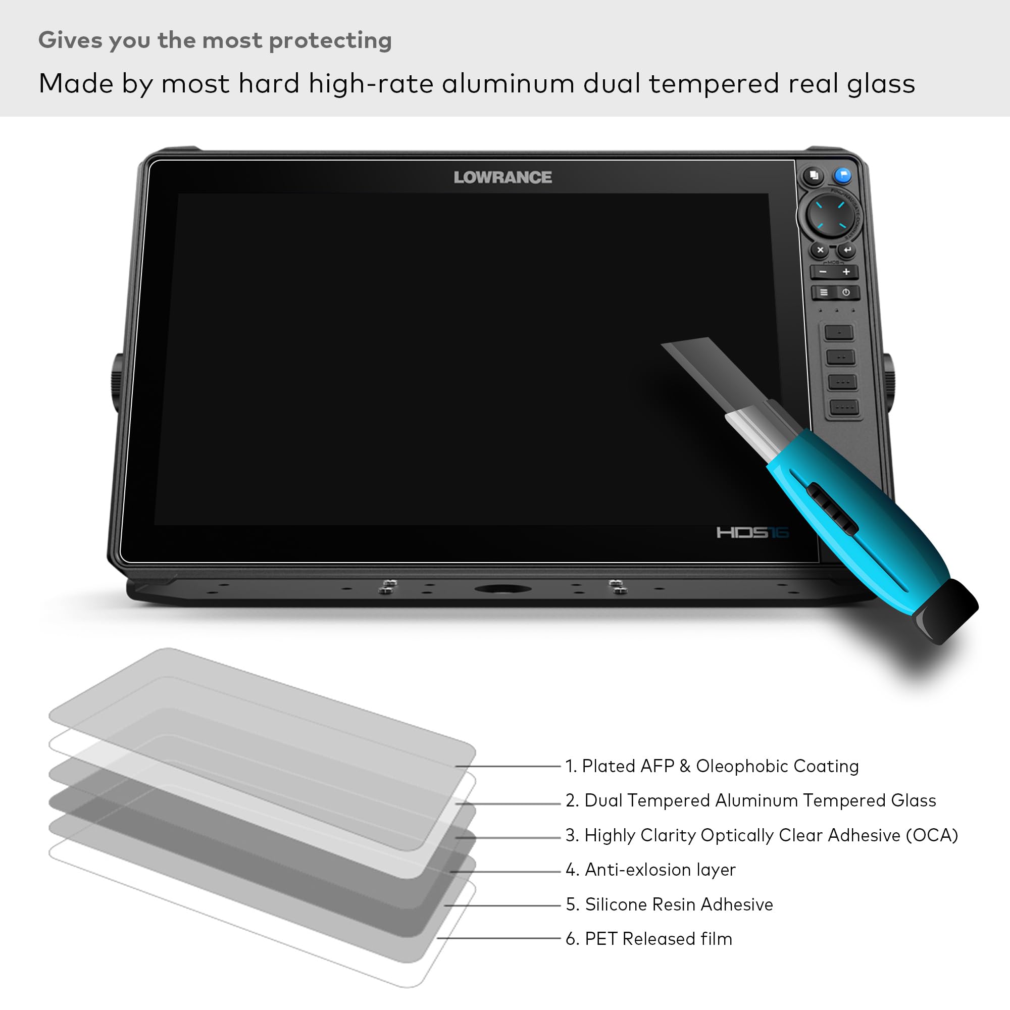 Protector de pantalla de vidrio templado para Lowrance HDS PRO, buscador de peces con pantalla táctil de 16 pulgadas, accesorio resistente a arañazos (HD Claro)