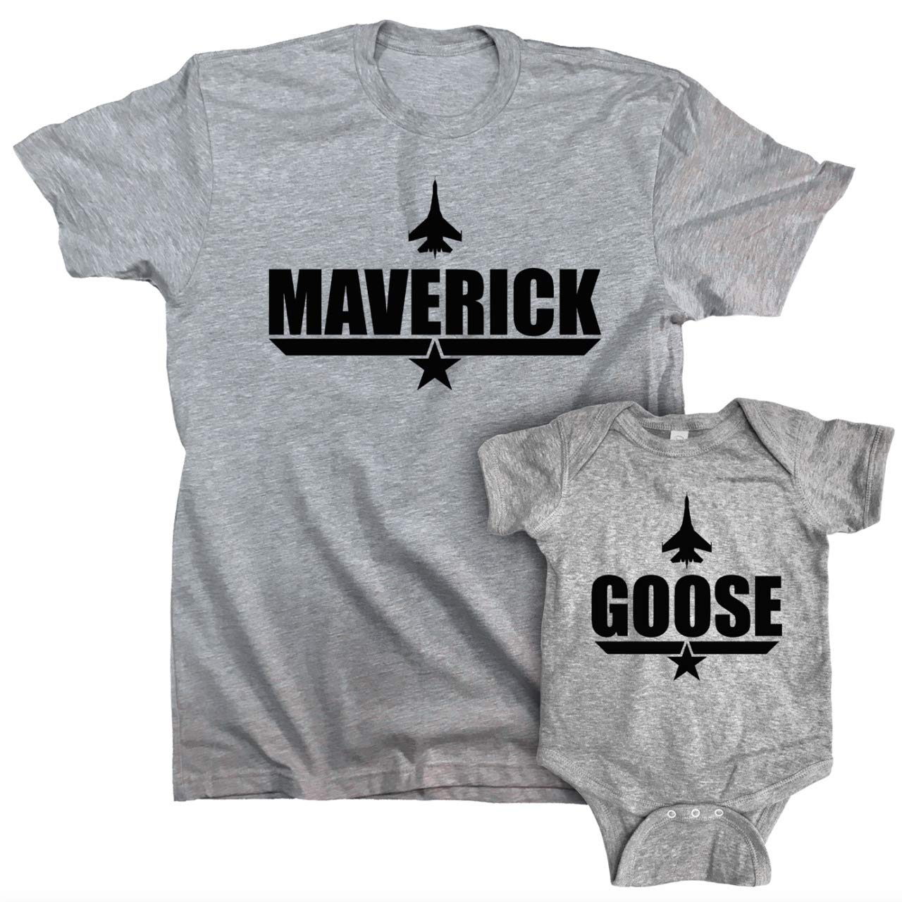 Maverick Goose Father Son Matching Shirt and Baby Romper (Adult Large- Baby 6 Month) Heather Gray