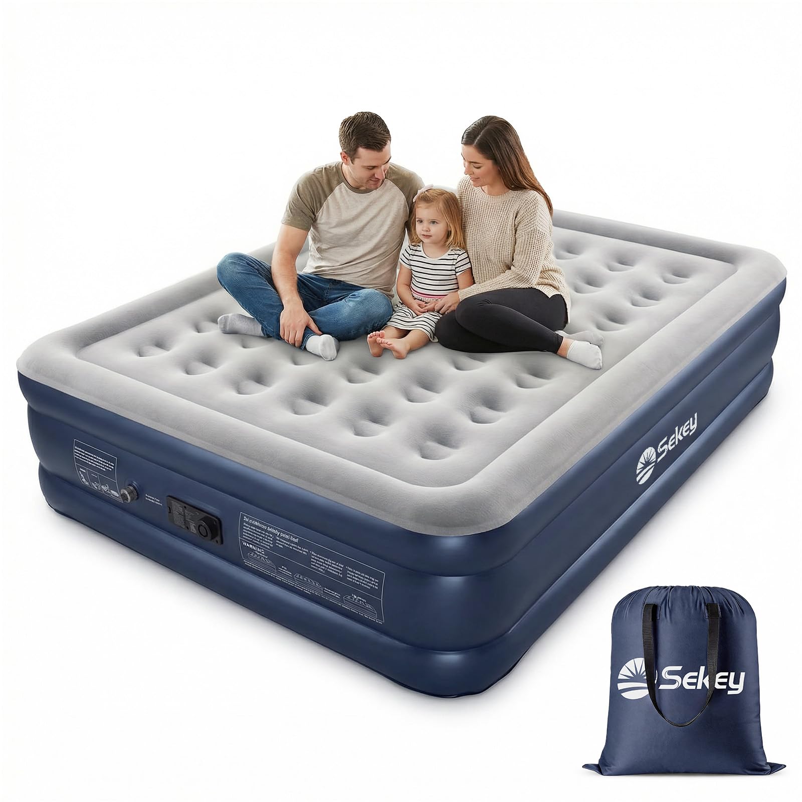 Sekey XXL Luftmatratze selbstaufblasend 2 Personen 203×152×46 cm, hohes Luftbett Doppelbett mit integrierter Pumpe, Einstellbarer Härtegrad, Gästebett stabil | schnell aufblasbar | platzsparend