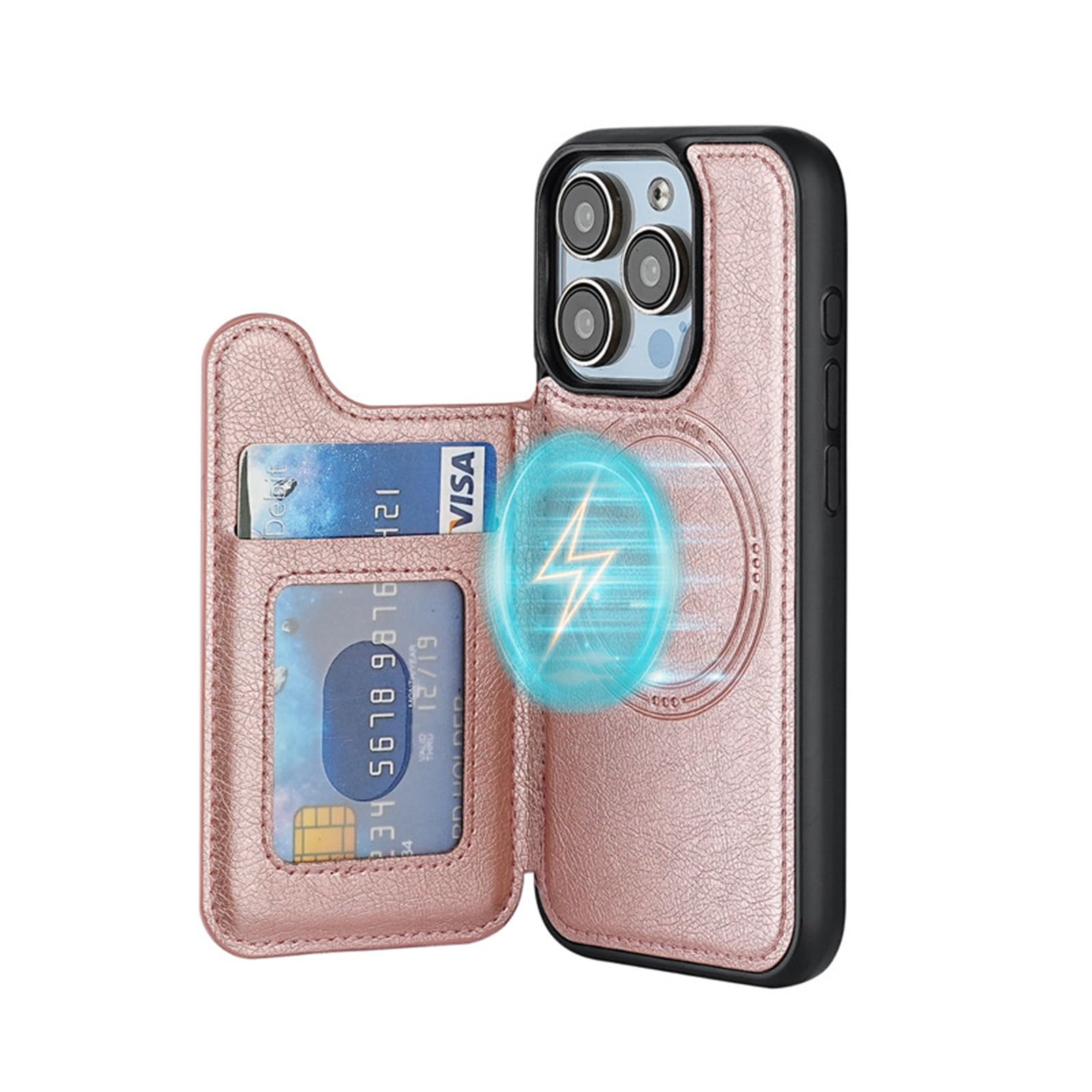 Etui na telefon iPhone 16/16 Pro/16 Plus/16 Pro Max, magnetyczne korowe etui ochronne z klapką, na karty, portfele, etui na telefon komórkowy (różowe, 16 plus)