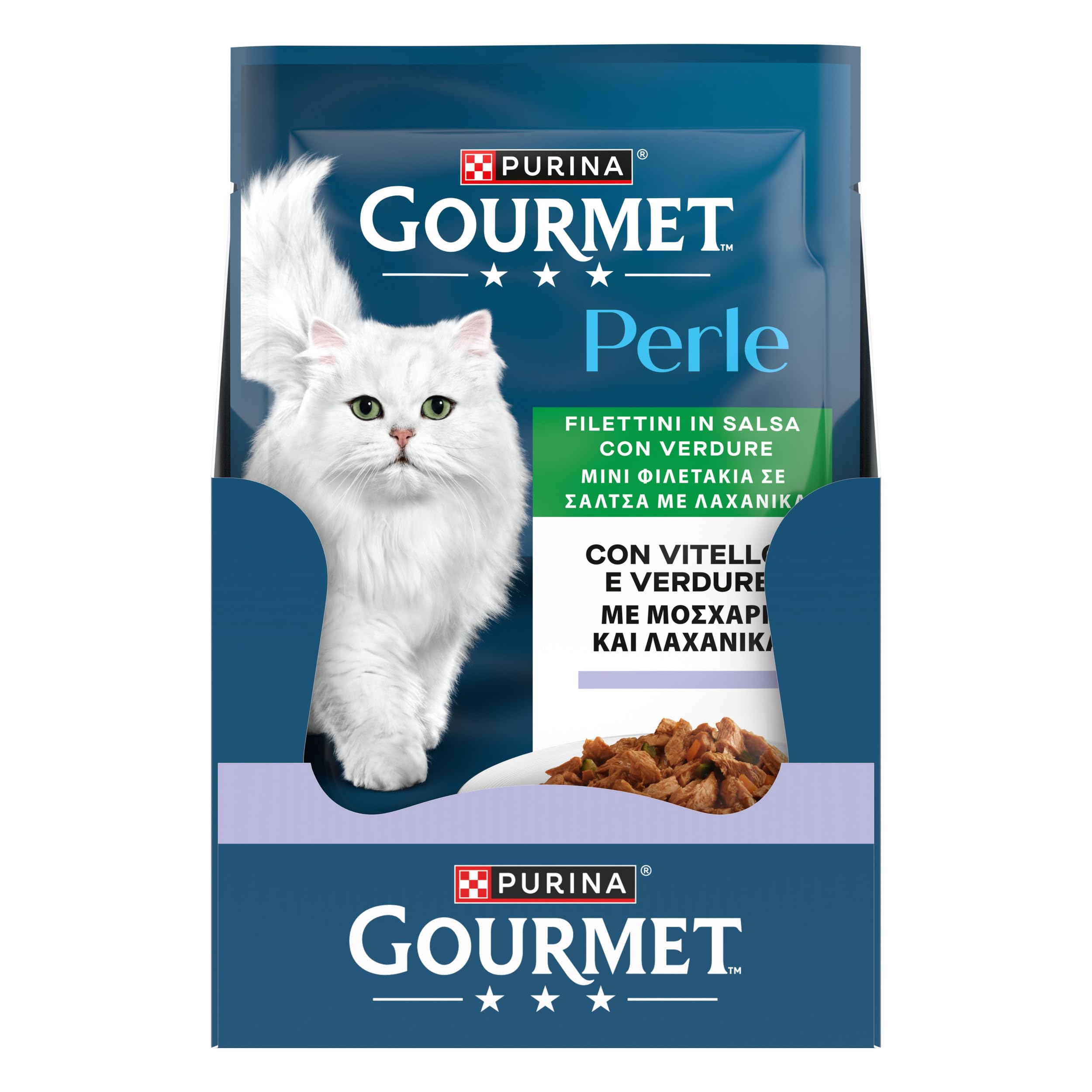 GOURMET Perle Cibo Umido per Gatti Adulti Filettini in Salsa con Vitello e Verdure 26 Buste da 85g