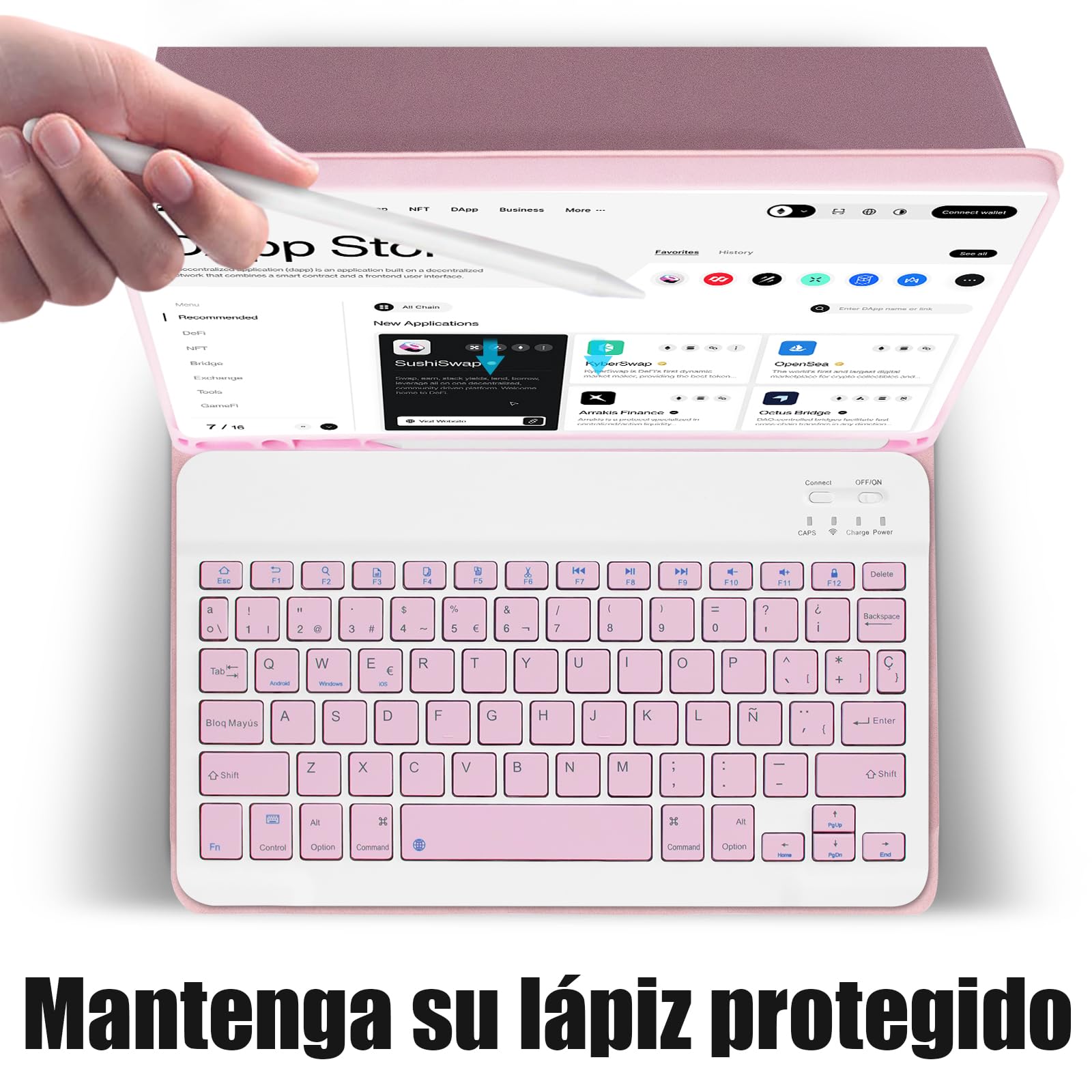 Funda Teclado para iPad 9ª Gen 2021/8ª Gen 2020/7ª Gen 2019/ Air 3 / Pro 10.5, Soporte para Lápiz y Teclados Recargable, [Español] Magnético Desmontable Bluetooth Teclado (Rosa)