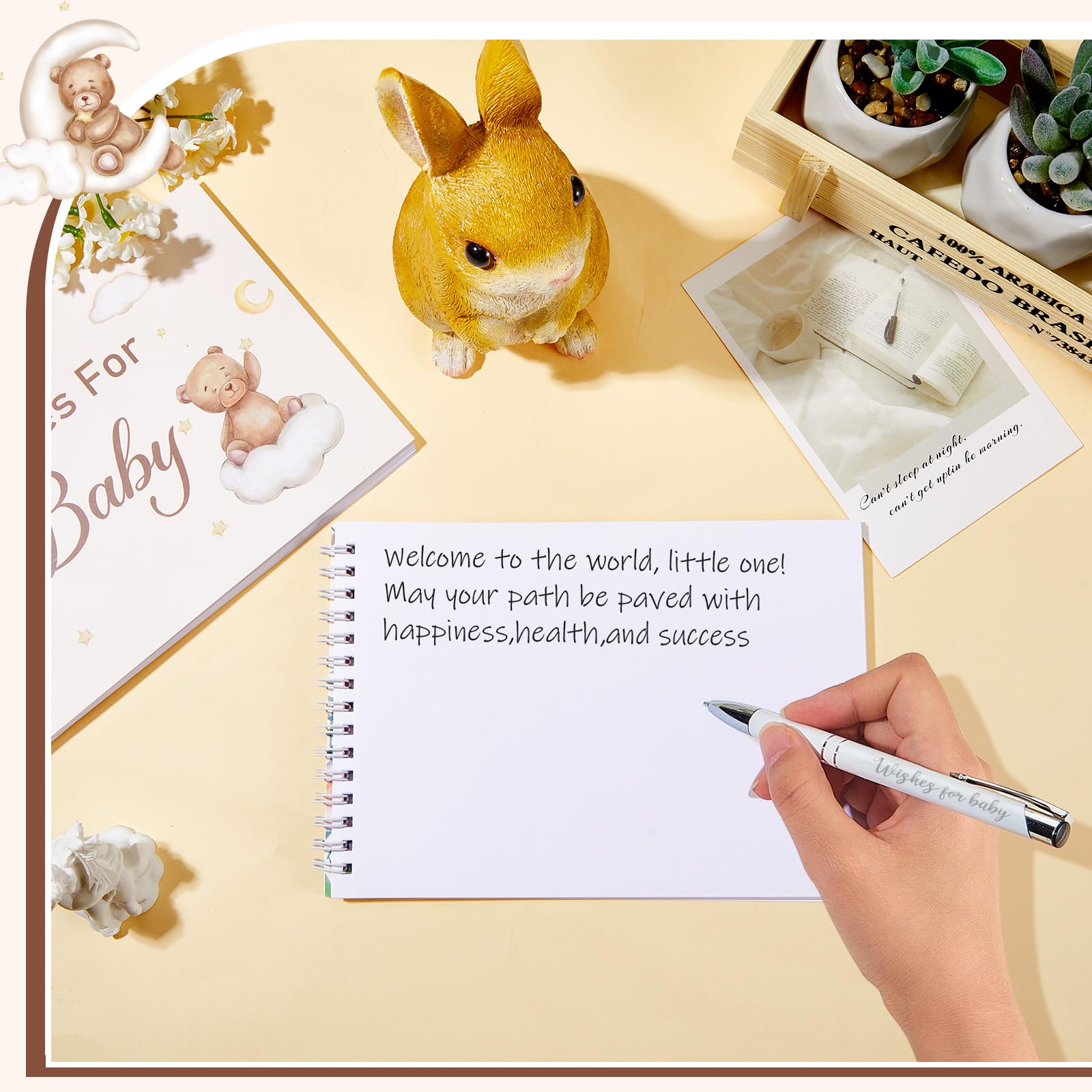 Tenare Baby Shower Book Wishes for Baby Guestbook with Pen Shower Games Advice Book Alternative Toddler Gifts(Bear) - Image 4