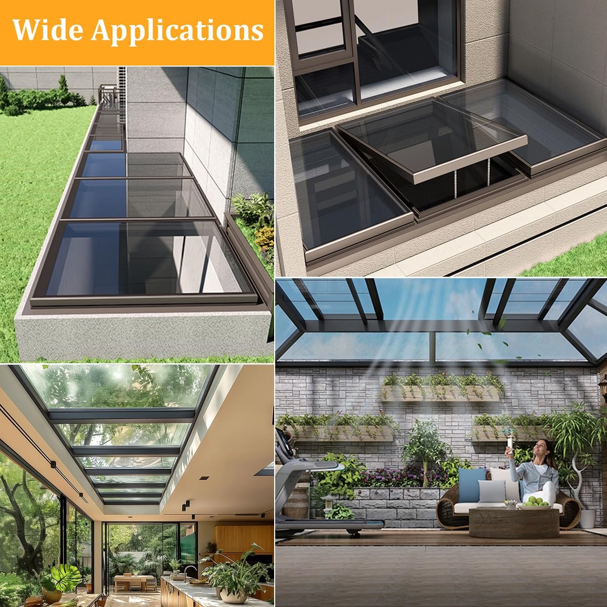 Ventanas de Tragaluz Eléctricas Inteligentes para Techos de Casas, Ventana de Techo de Salida con Control Remoto, Tragaluces para Techos para Áticos/soláriums(LxW 90x50cm/35.4x19.7in)