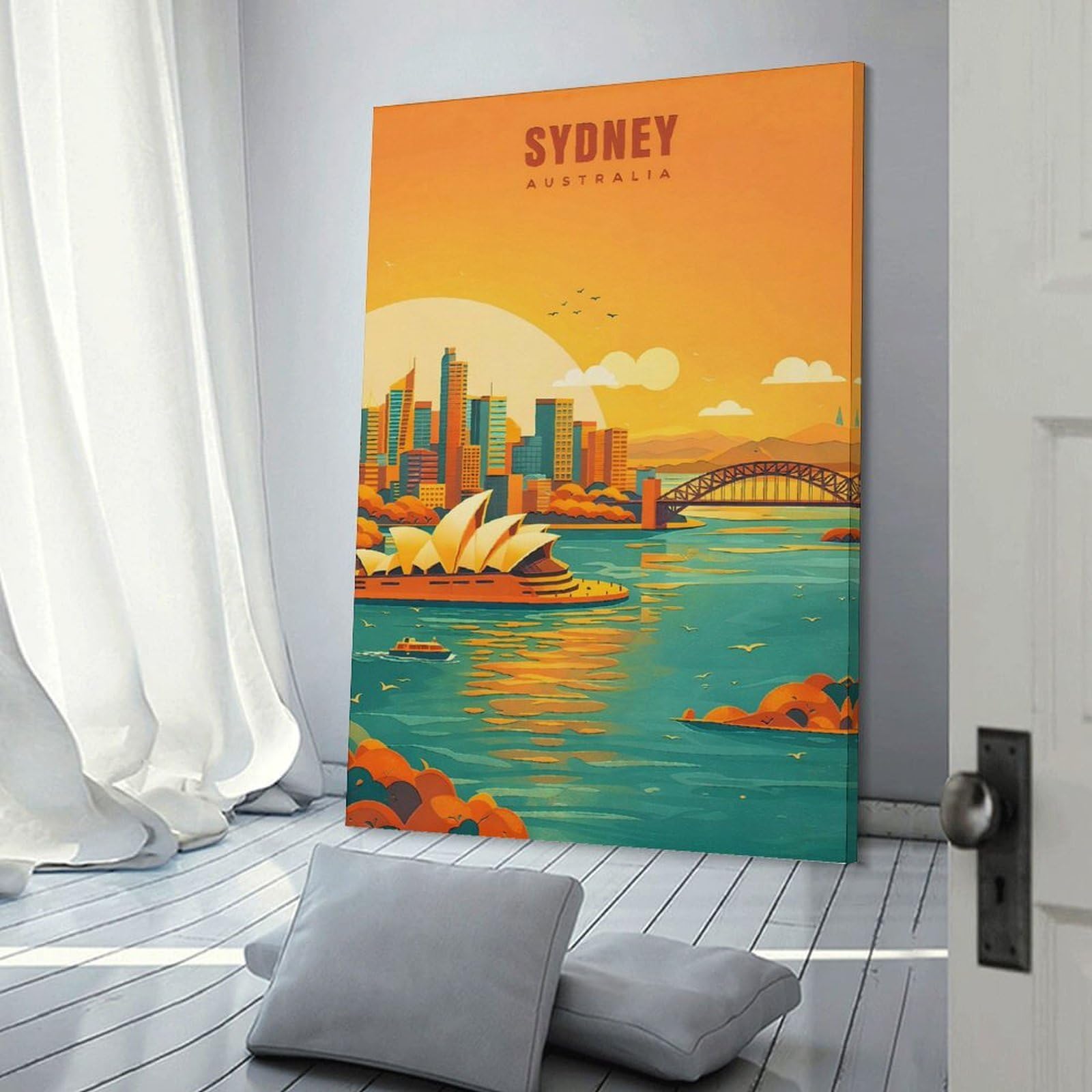 Junmoney Sydney Skyline at Sunset Decorative Wall Artwork 24x36inch(60x90cm), for Home Lounge, Bedroom Or Reading Nook, Modern Wall Decor for Cosy Interiors