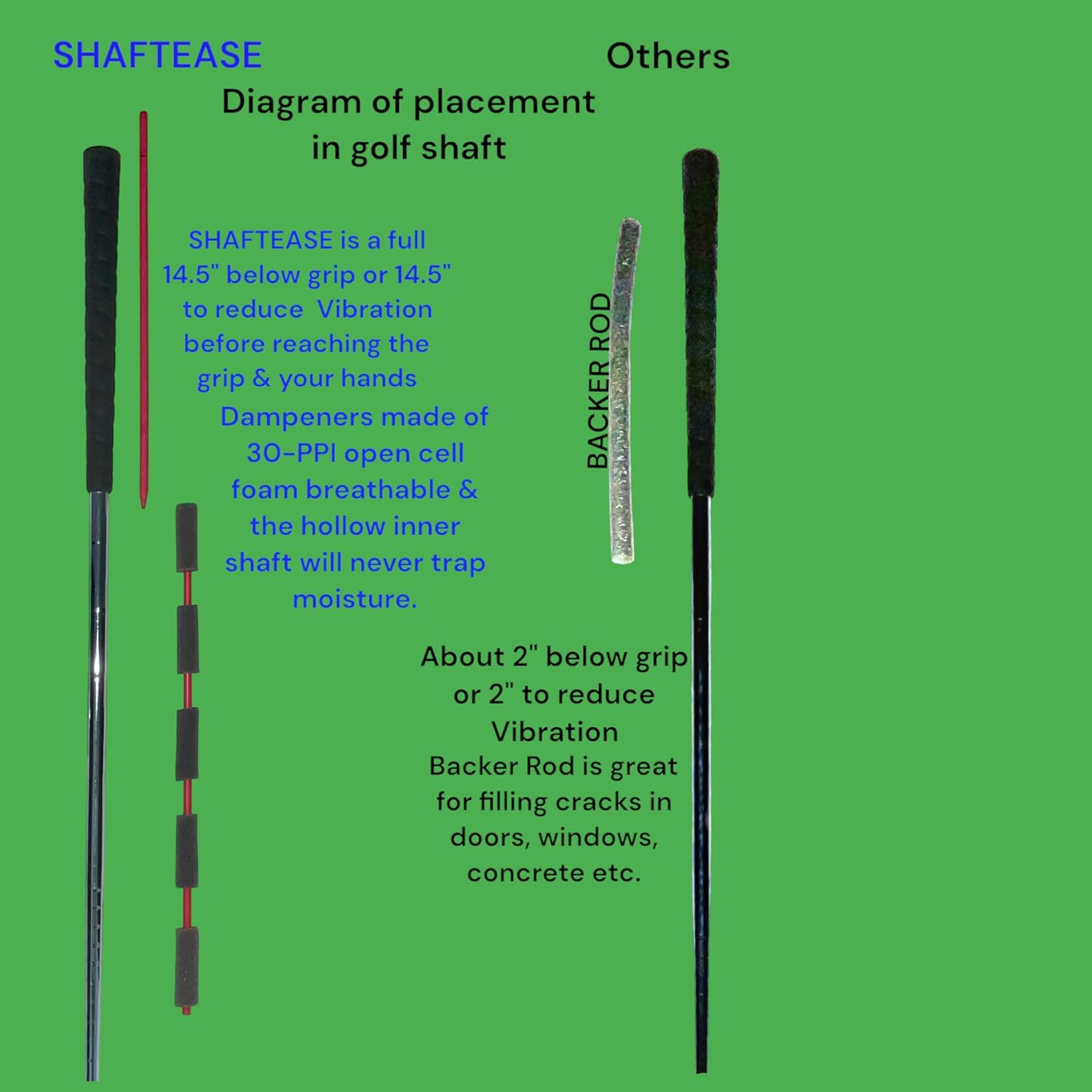 Golf Shaft Vibration Dampening Inserts for Metal Golf Shafts for Sting Free Golfing. Stops unwanted Vibration. Includes 9 Inserts Plus Tool.
