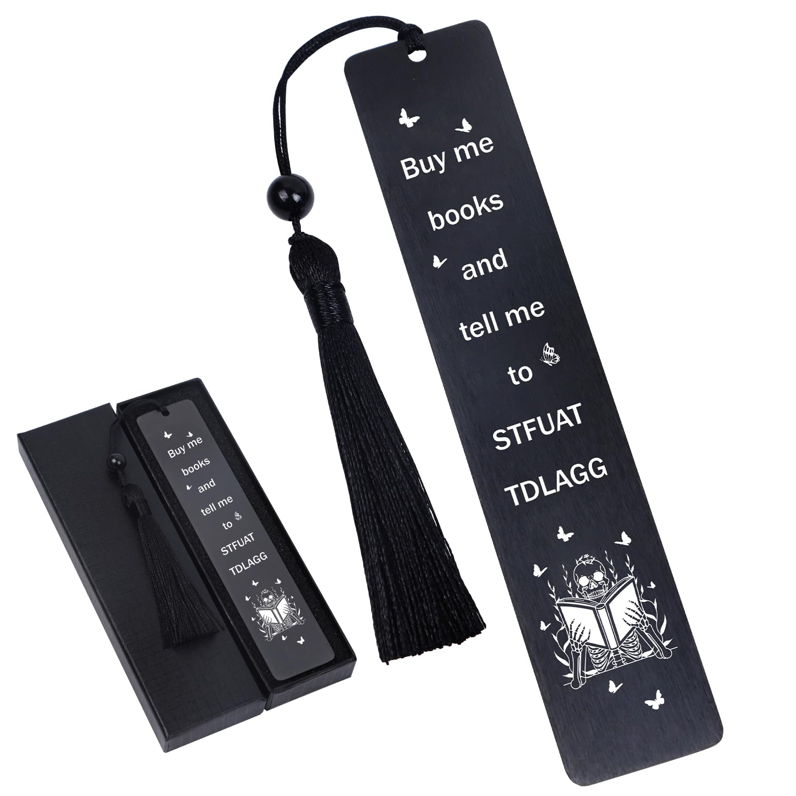 Bagentry 2-Pack Stainless Steel Inspirational Bookmarks With Leaf Chain - Gift For Book Lovers
