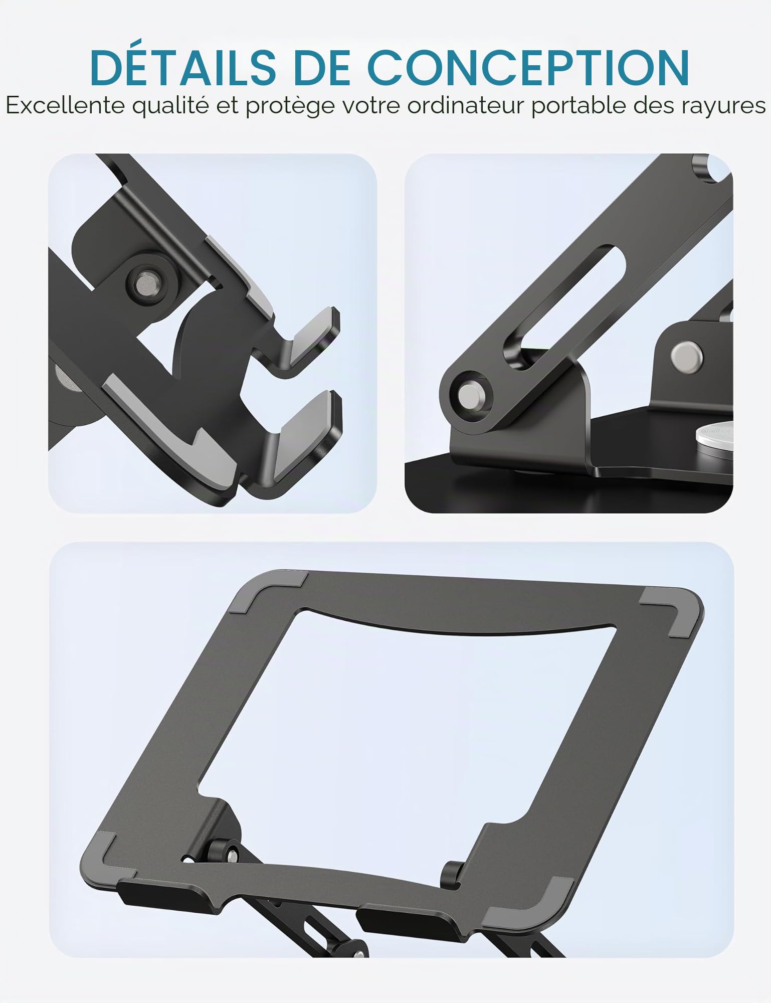 SOUNDANCE Support pour Ordinateur Portable avec Base rotative à 360°, rehausseur Ergonomique pour Bureau, Hauteur réglable Multi-Angle, Support Pliable, Support en métal Stable de 10 à 15,6", Noir
