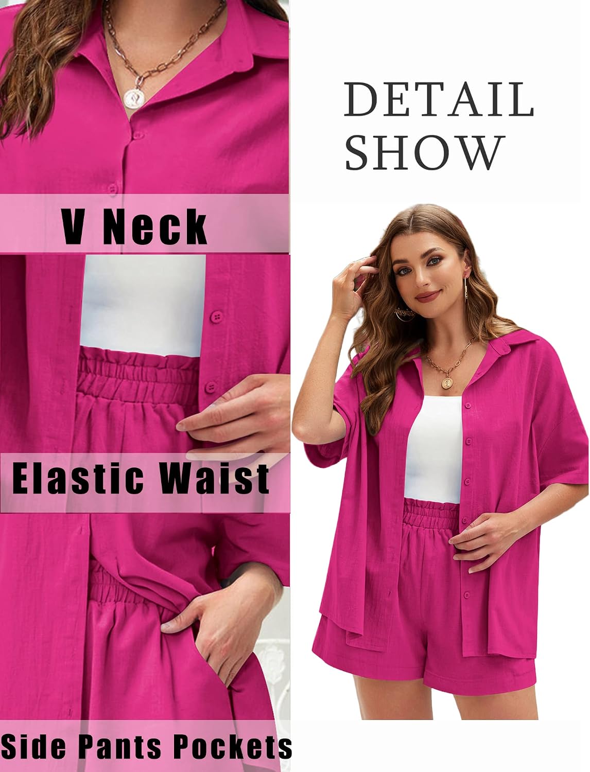 IN'VOLAND Women's Plus Size 2 Piece Tracksuit Outfits Sets Cotton Linen Sets Short Sleeve Shirt Summer Casual Shorts Set